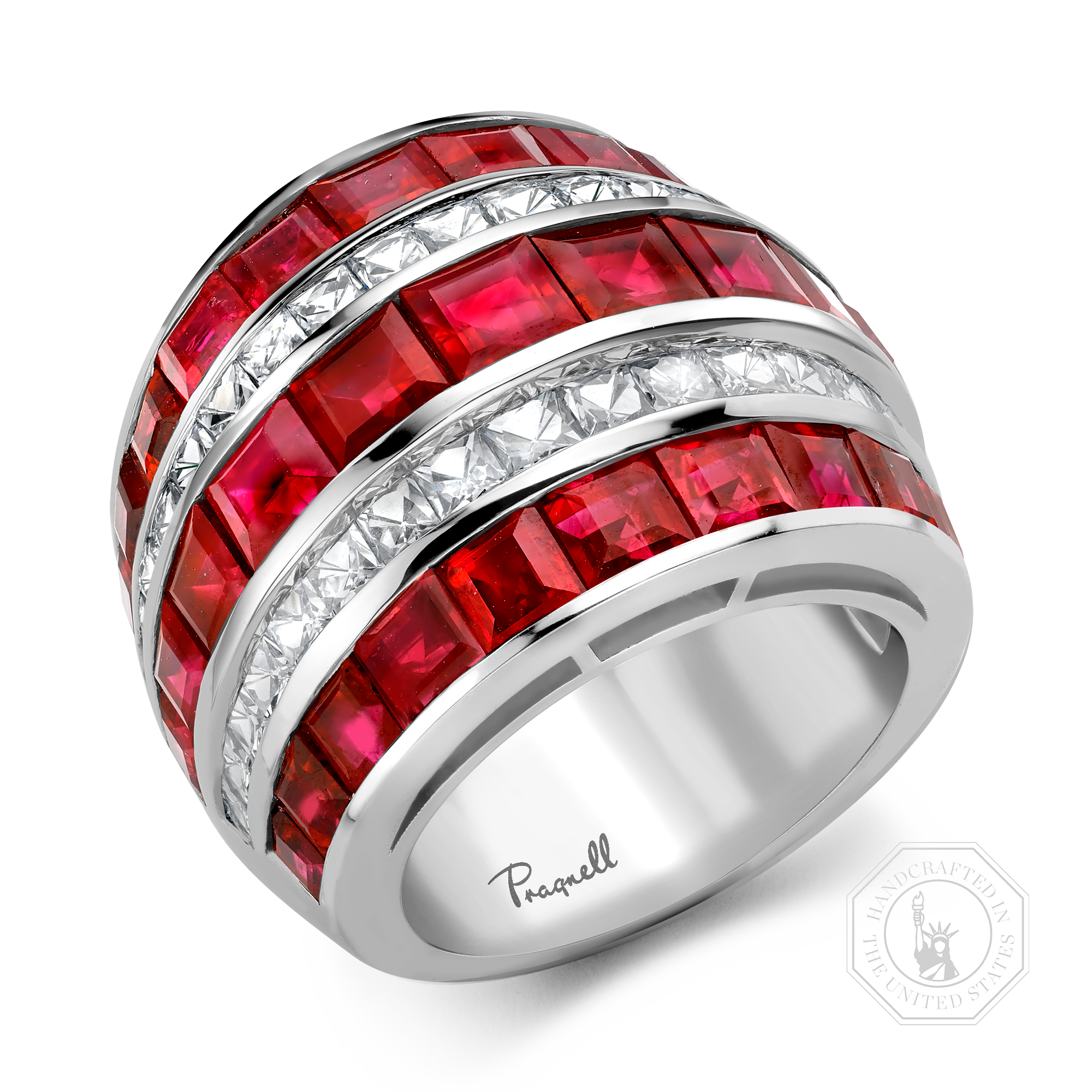 Manhattan Large Ruby & Diamond Ring Carre & French Cut, Channel Set_1