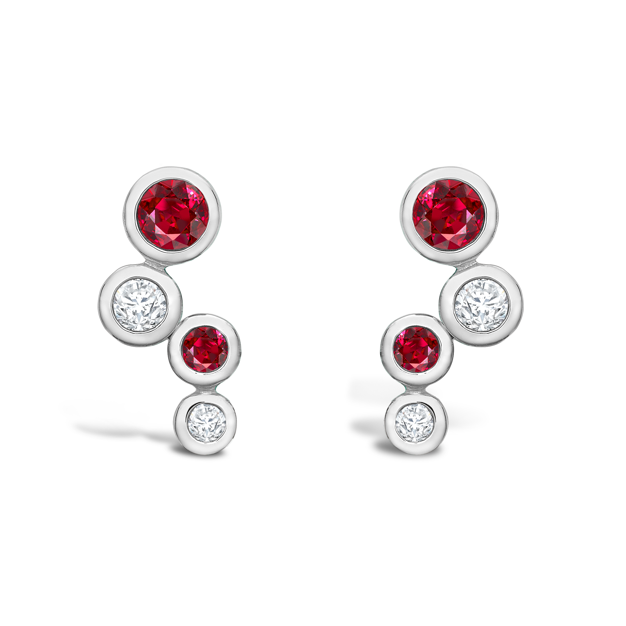 Bubbles Diamond and Ruby Earrings Brilliant Cut, Rubover Set_1