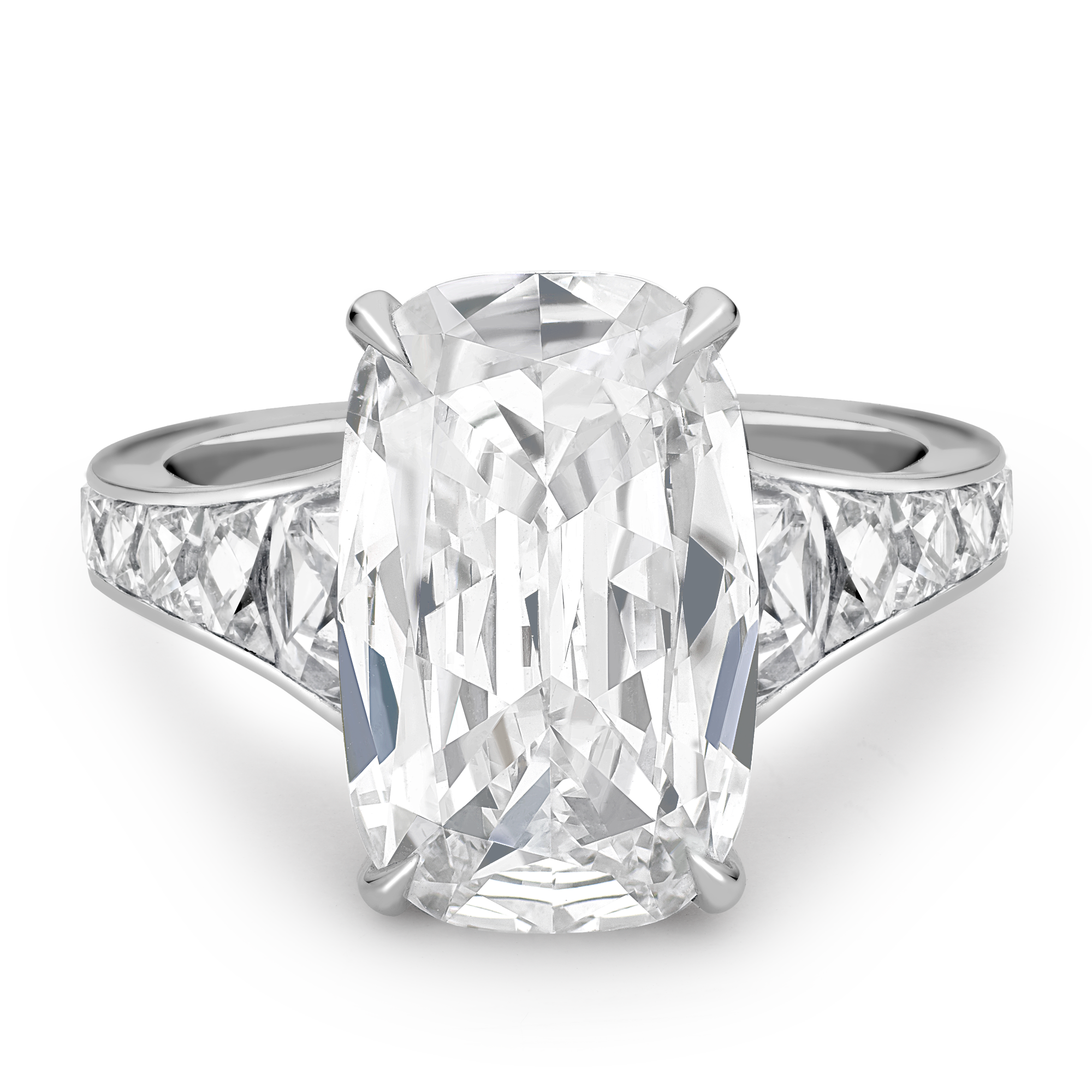 Masterpiece Pragnell Setting Antique Cushion cut Diamond Ring Four Claw Cushion cut Diamond with Twelve stone Tapered French cut Diamond set Shoulders_2