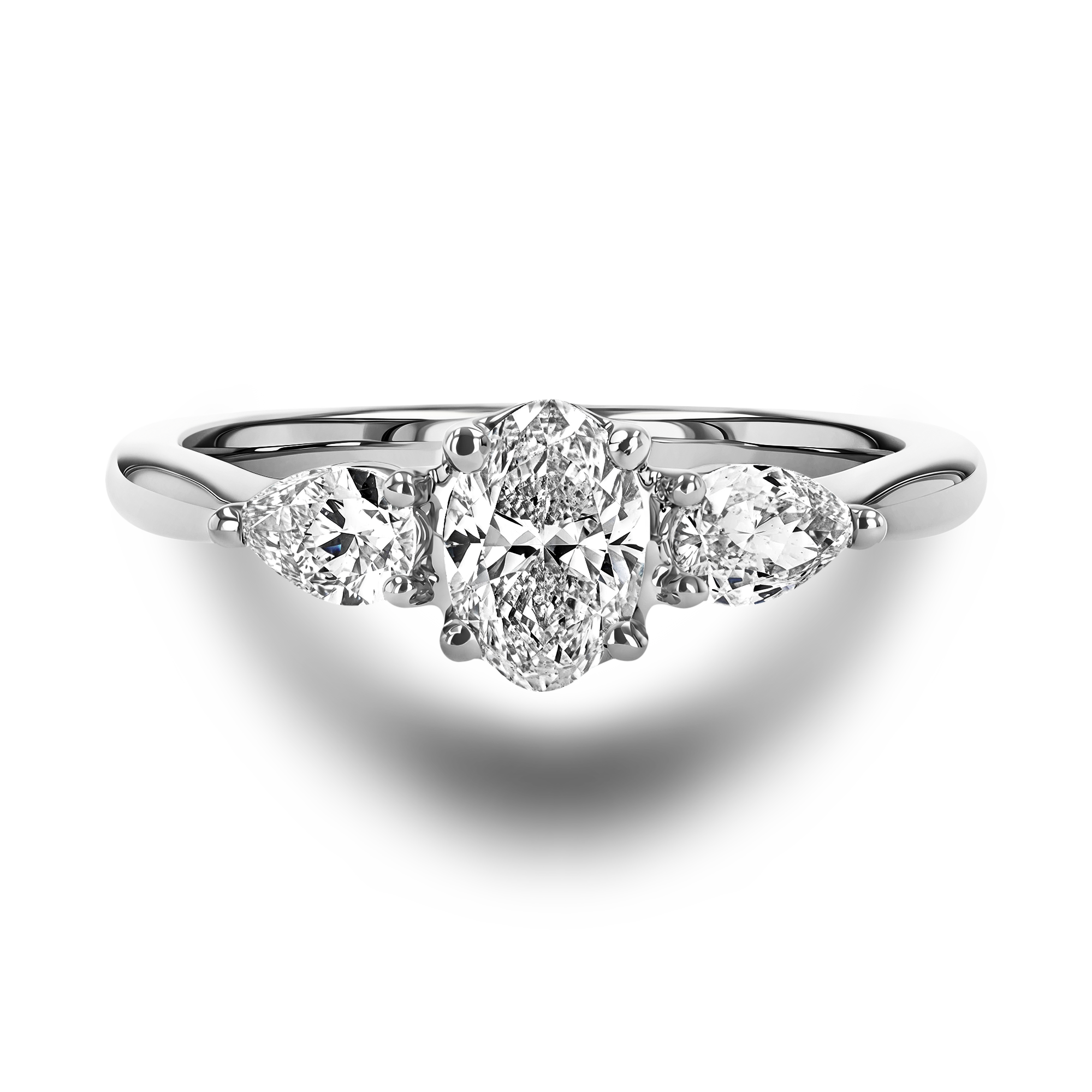 Oval and Pearshaped Three Stone Diamond Ring Oval Cut, Four Claw Set_2
