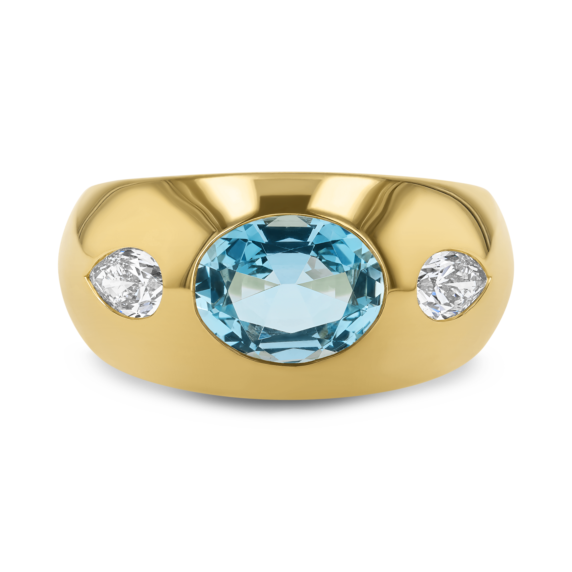 Stellar 1.93ct Aquamarine and Diamond Bombé Ring Oval Cut, Rubover Set_2