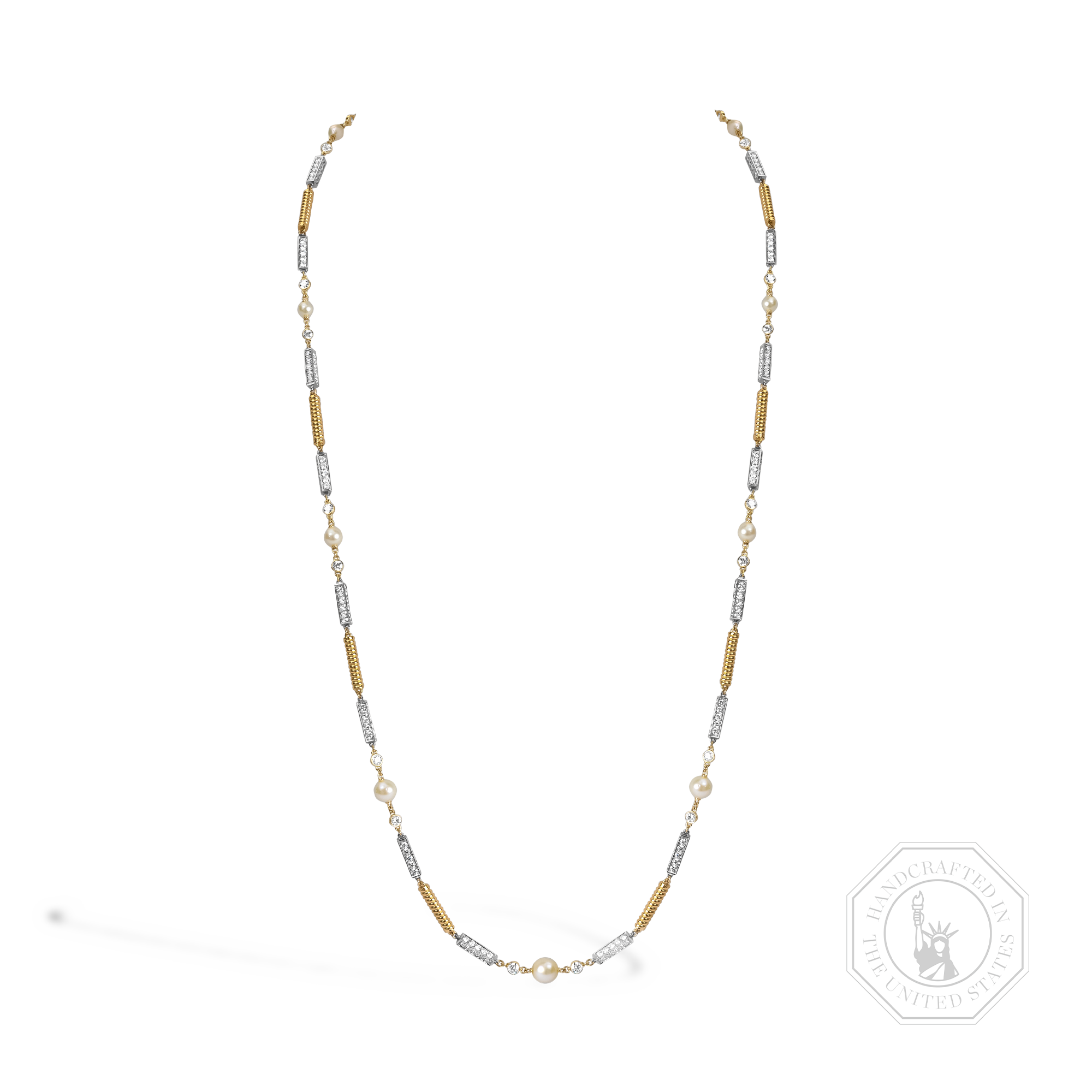 Diamond, Pearl, Platinum and Gold Links 63cm Necklace Brilliant cut, Claw set_1