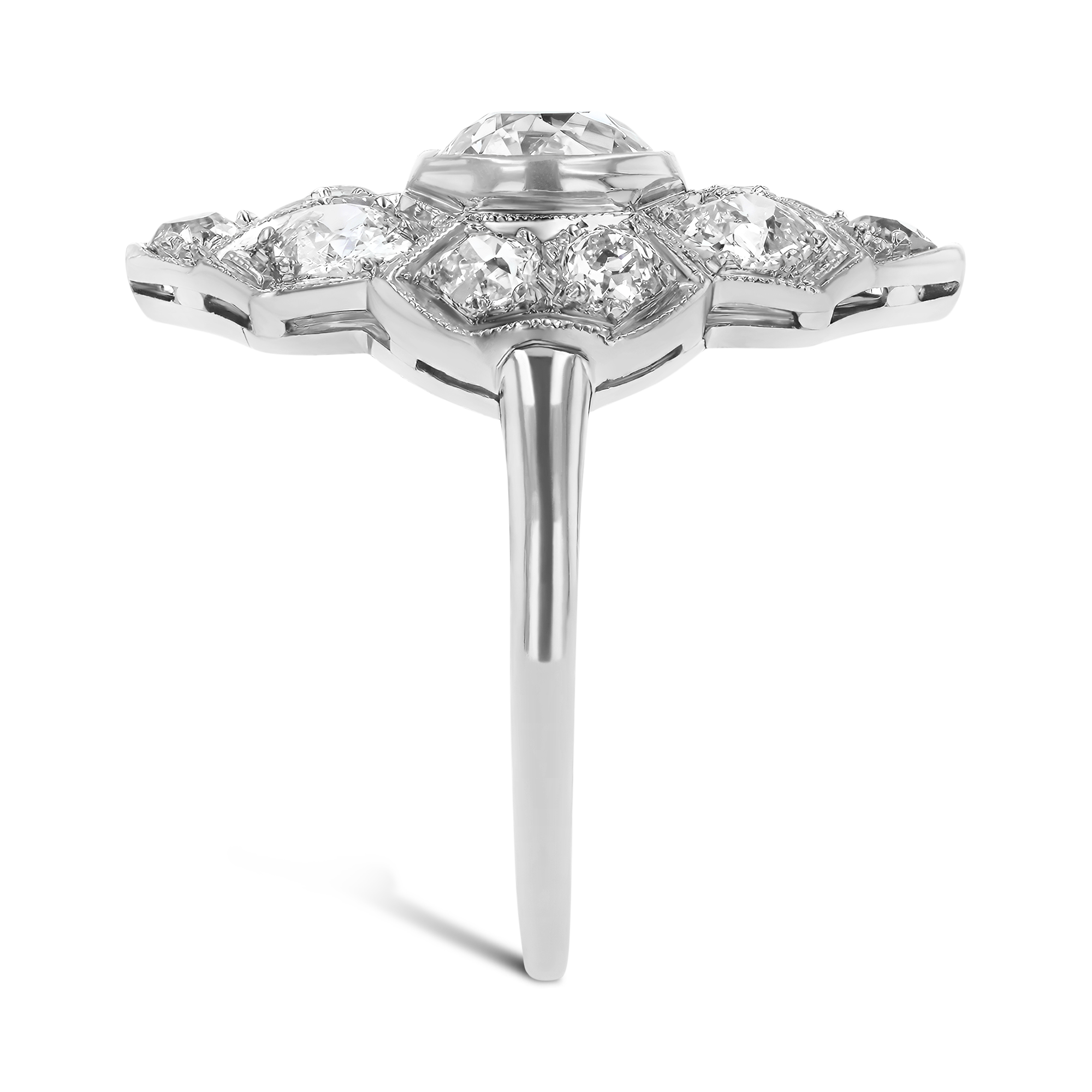Edwardian Old Cut 0.95ct Diamond Plaque Ring Old European Cut, Rubover Set_4