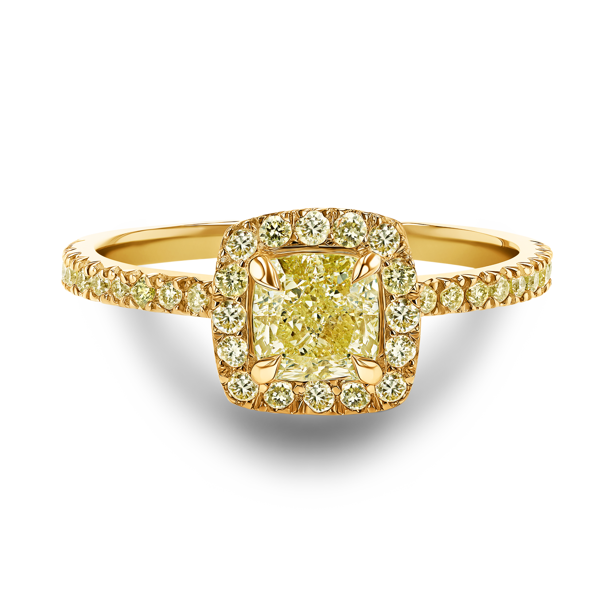 Celestial 0.70ct Fancy Yellow Diamond Cluster Ring Cushion modern cut, Claw set_2