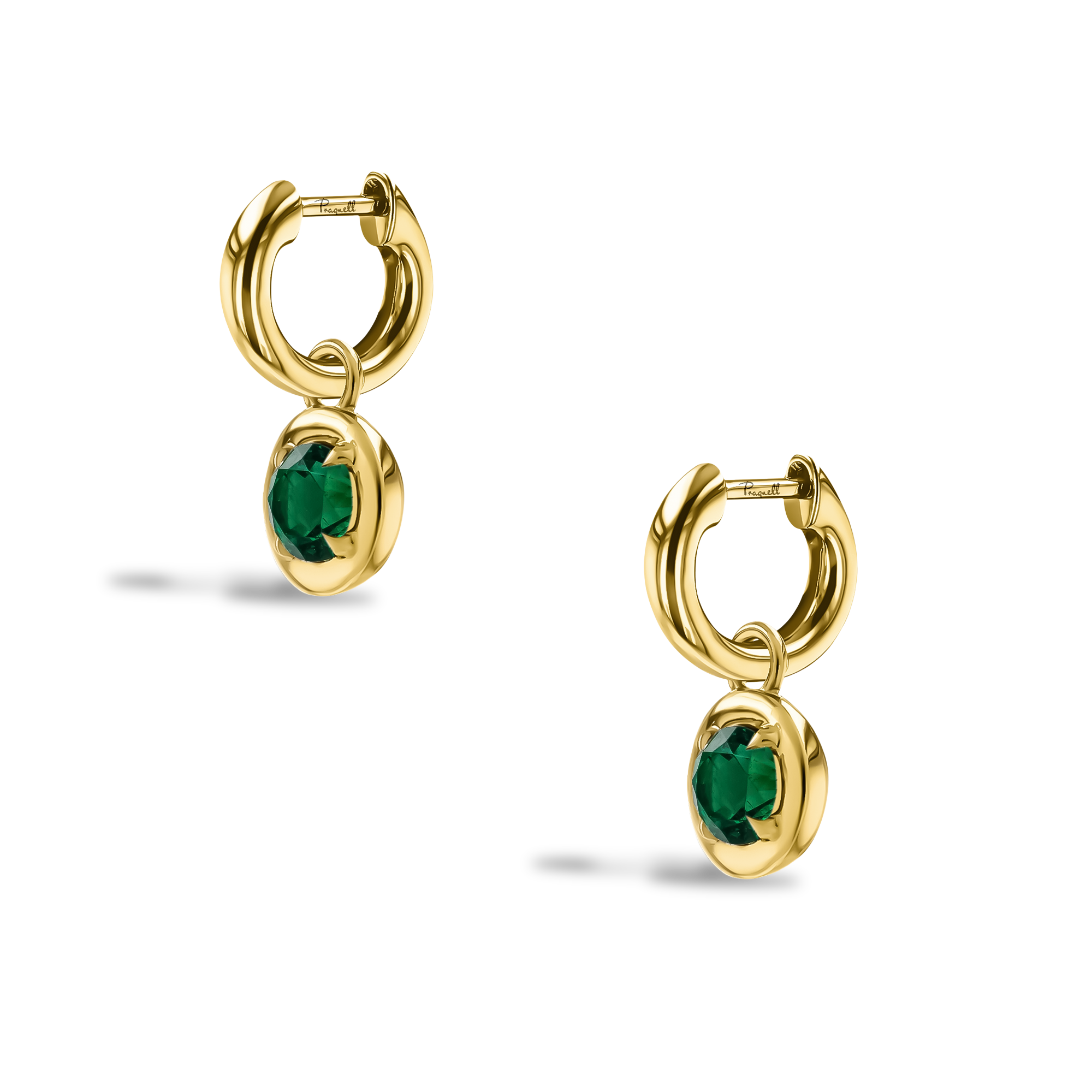 Skimming Stone 0.99ct Emerald Drop Hoop Earrings Brilliant cut, Claw set_3