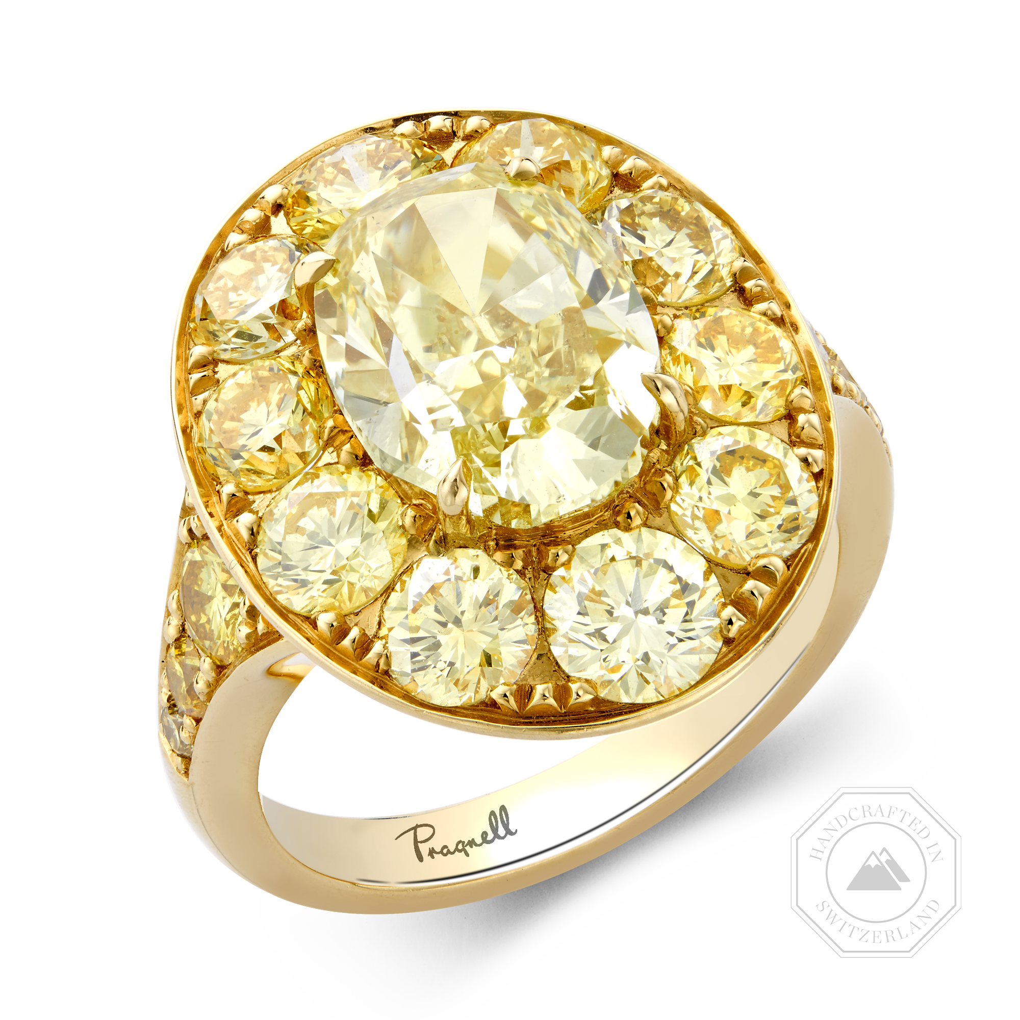 Masterpiece 3.47ct Fancy Vivid Yellow Diamond Cluster Ring Oval Cut, Claw Set_1