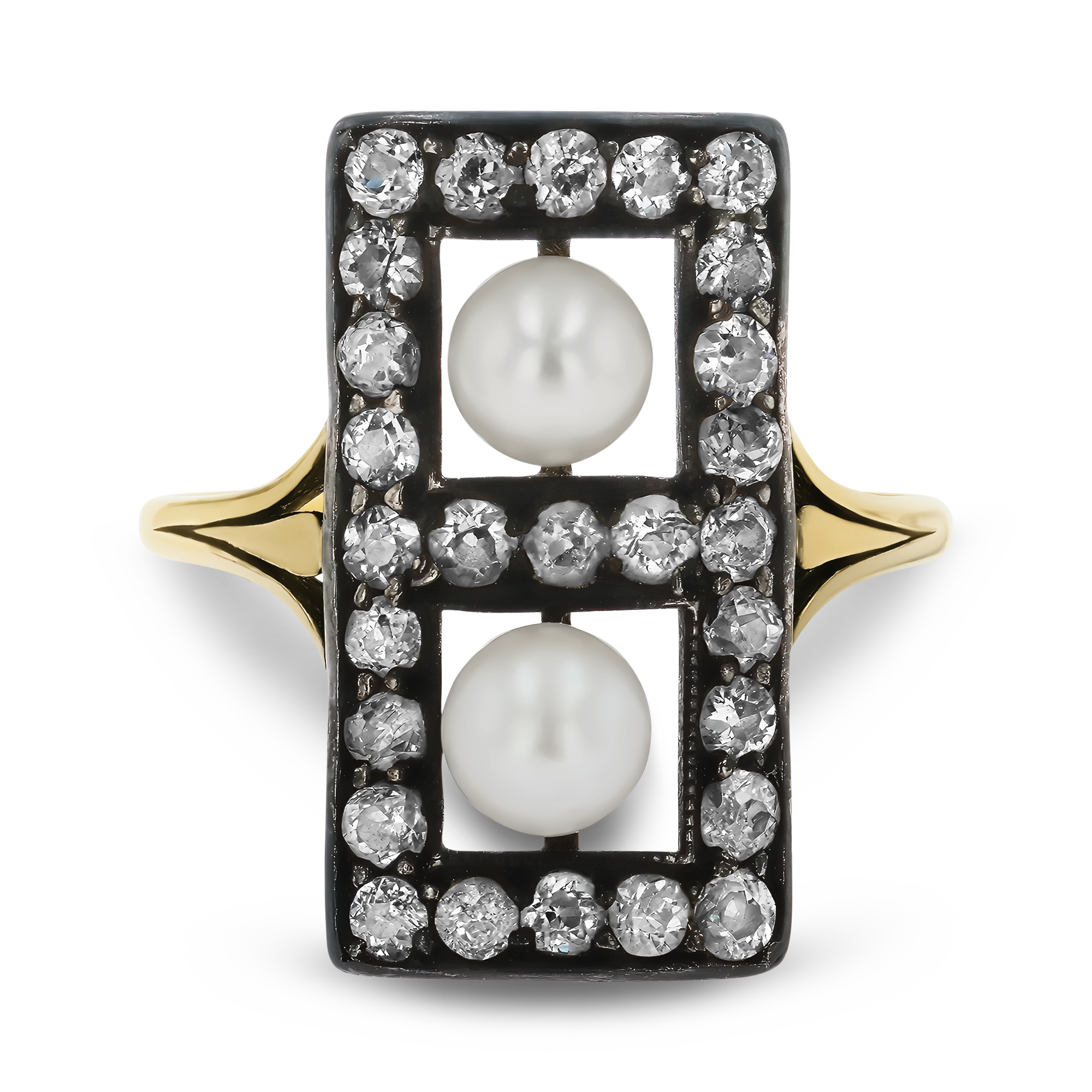 Victorian Pearl and Diamond Plaque Ring Old European Cut, Claw Set_2