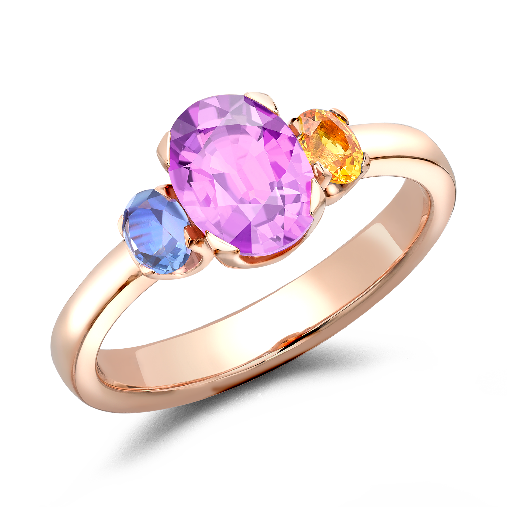 Rainbow Fancy Sapphire Three-Stone Ring Oval Cut, Claw Set_1