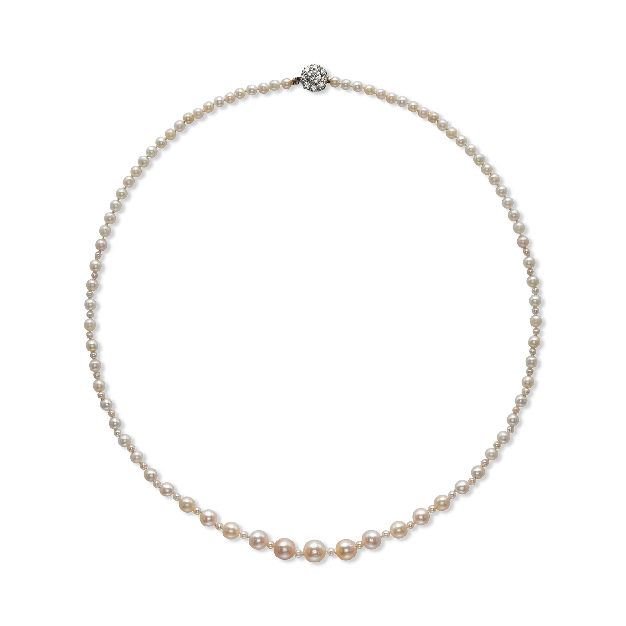 Belle Époque Saltwater Pearl Necklet Graduated Pearl Necklet, with Diamond Clasp_1