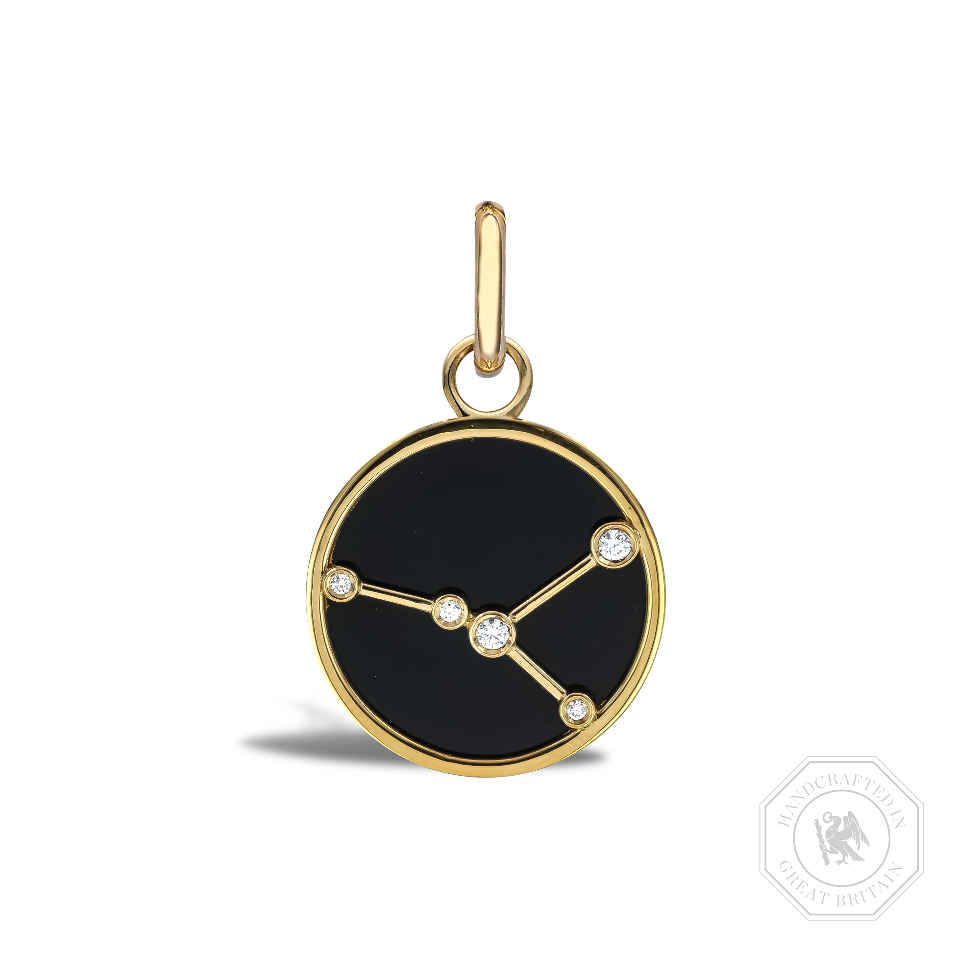 Constellation Diamond and Black Onyx Cancer Pendant Charm Brilliant Cut, Rubover Set_1