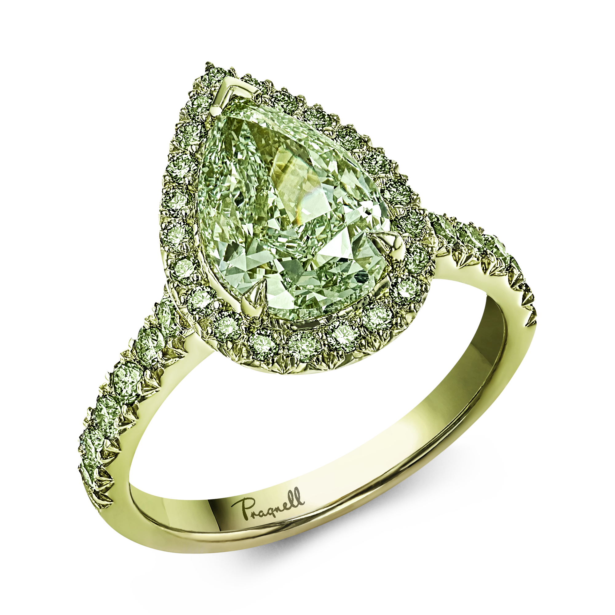 Masterpiece Celestial 3.00ct Fancy Yellowish-Green Diamond Cluster Ring Pearshape, Claw Set_1