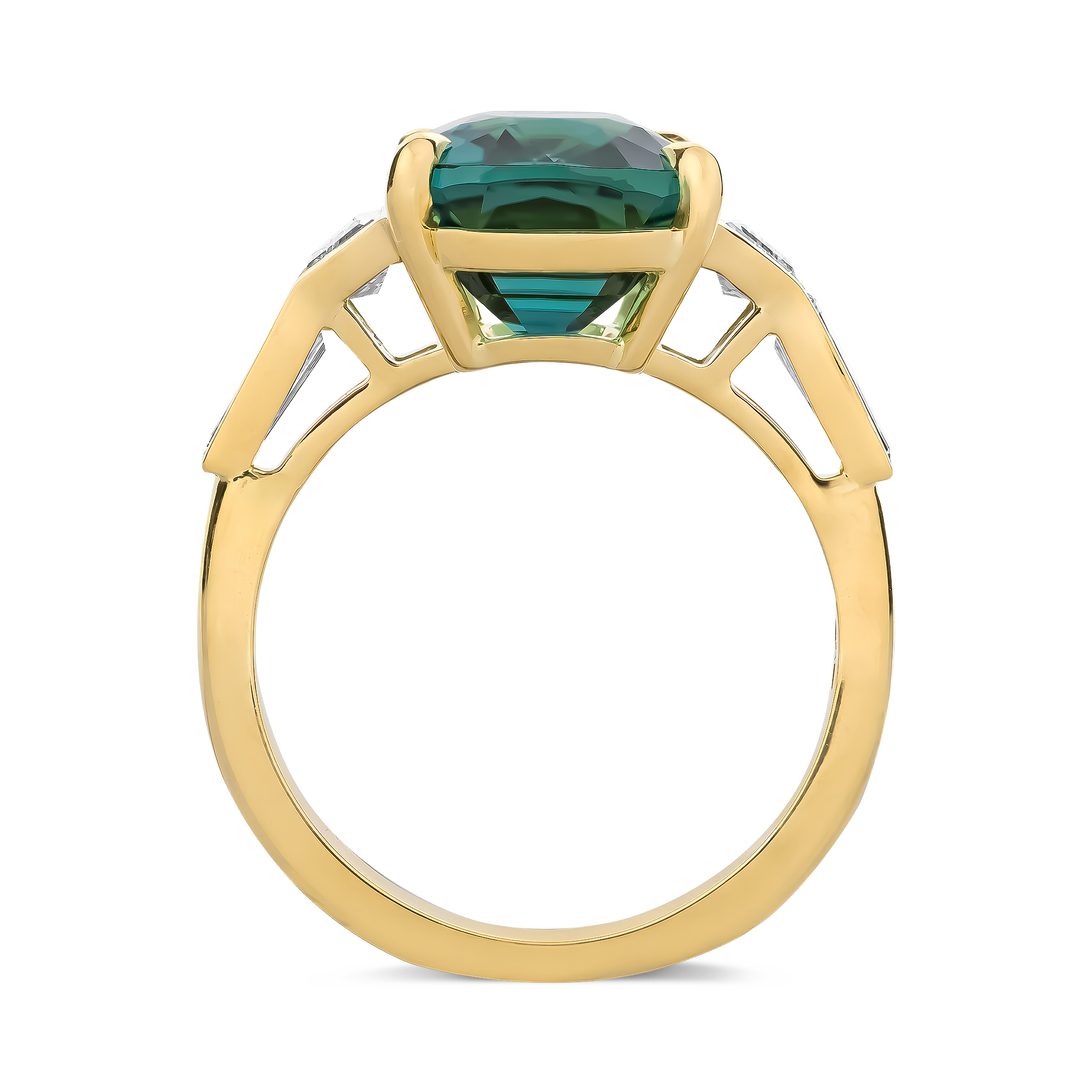 Cushion Cut 6.61ct Lagoon Tourmaline and Diamond Ring Modern Cushion Cut, Claw Set_3