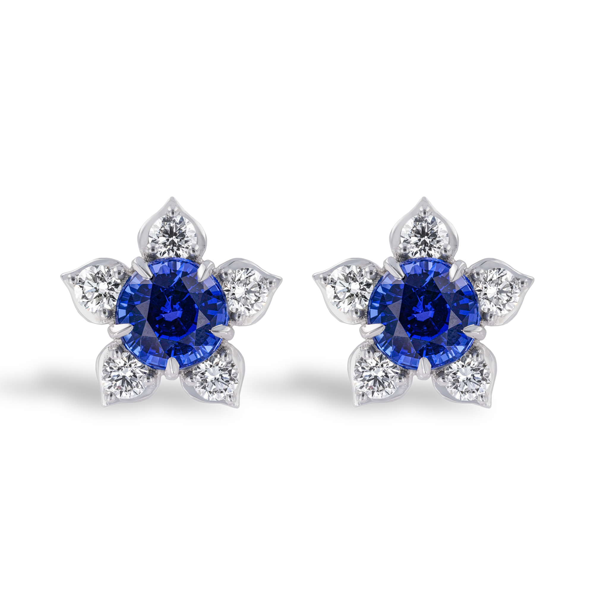 Sri Lankan Sapphire and Diamond Stud Earrings Brilliant cut, Claw set_1