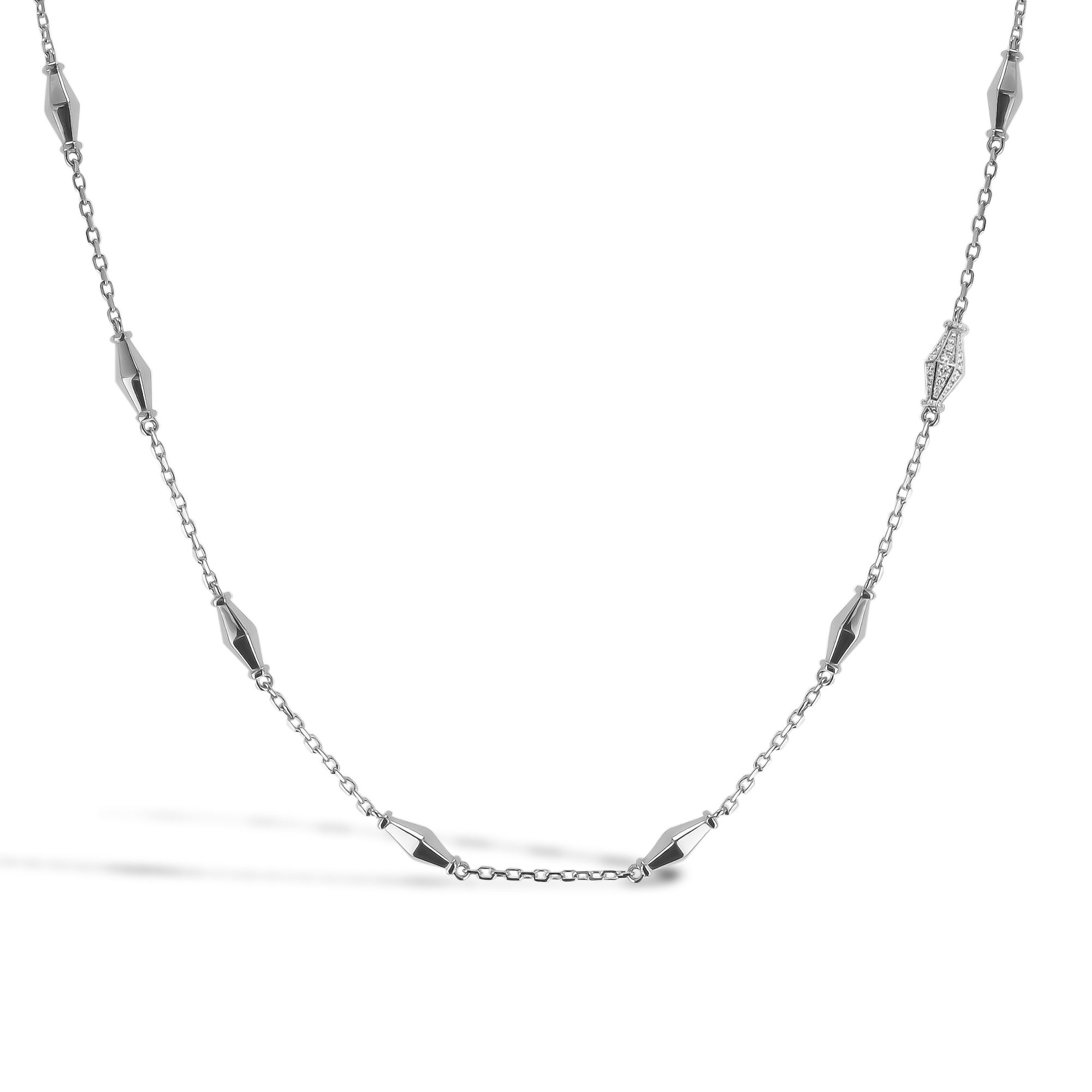 Mini-Cleopatra 0.188ct Diamond Gold Faceted Barrel Link 45cm Necklace Brilliant Cut, Pavé Set_2