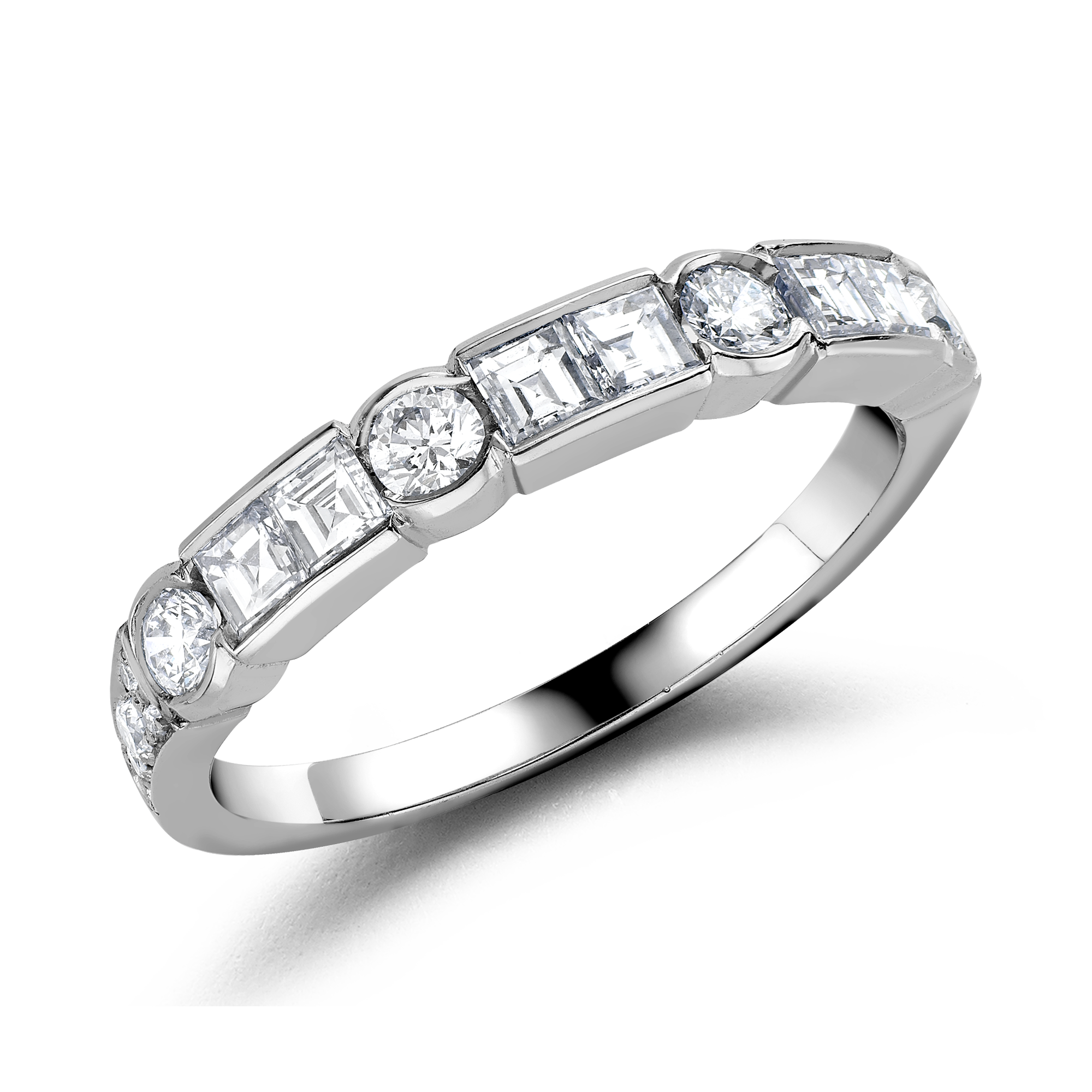 Antrobus 0.72ct Diamond Half Eternity Ring Brilliant & Carré Cut, Rubover Set_1