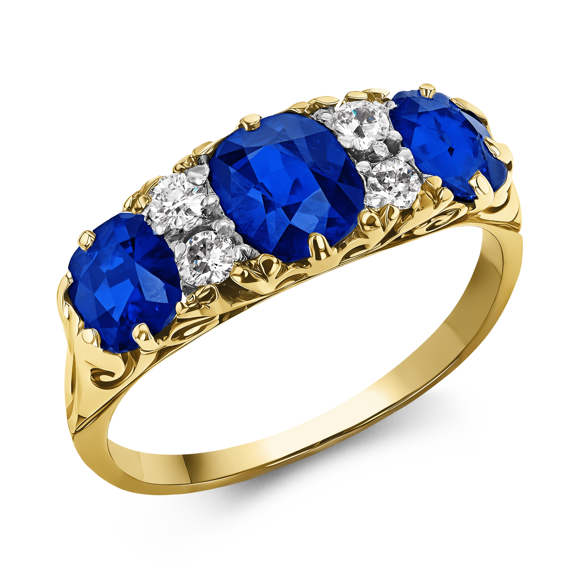 Victorian Sapphire & Diamond Seven Stone Ring Cushion & Old Cut, Claw Set_1