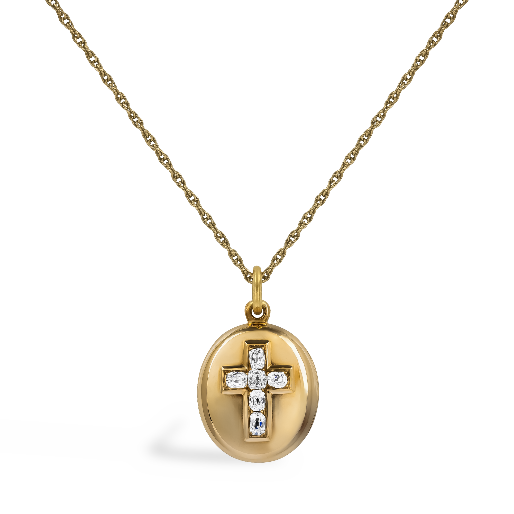 Victorian Cushion Cut Diamond Cross Locket Pendant Cushion Cut, Grain set_1