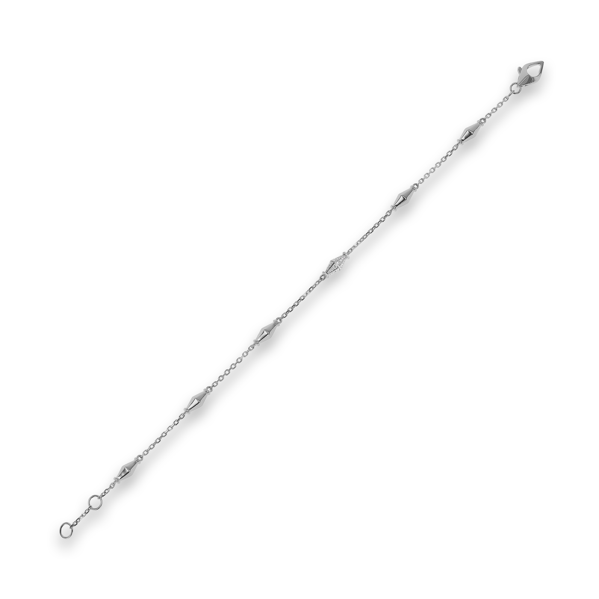 Mini-Cleopatra 0.187ct Diamond Gold Faceted Barrel Link Chain Bracelet Brilliant Cut, Pavé Set_2