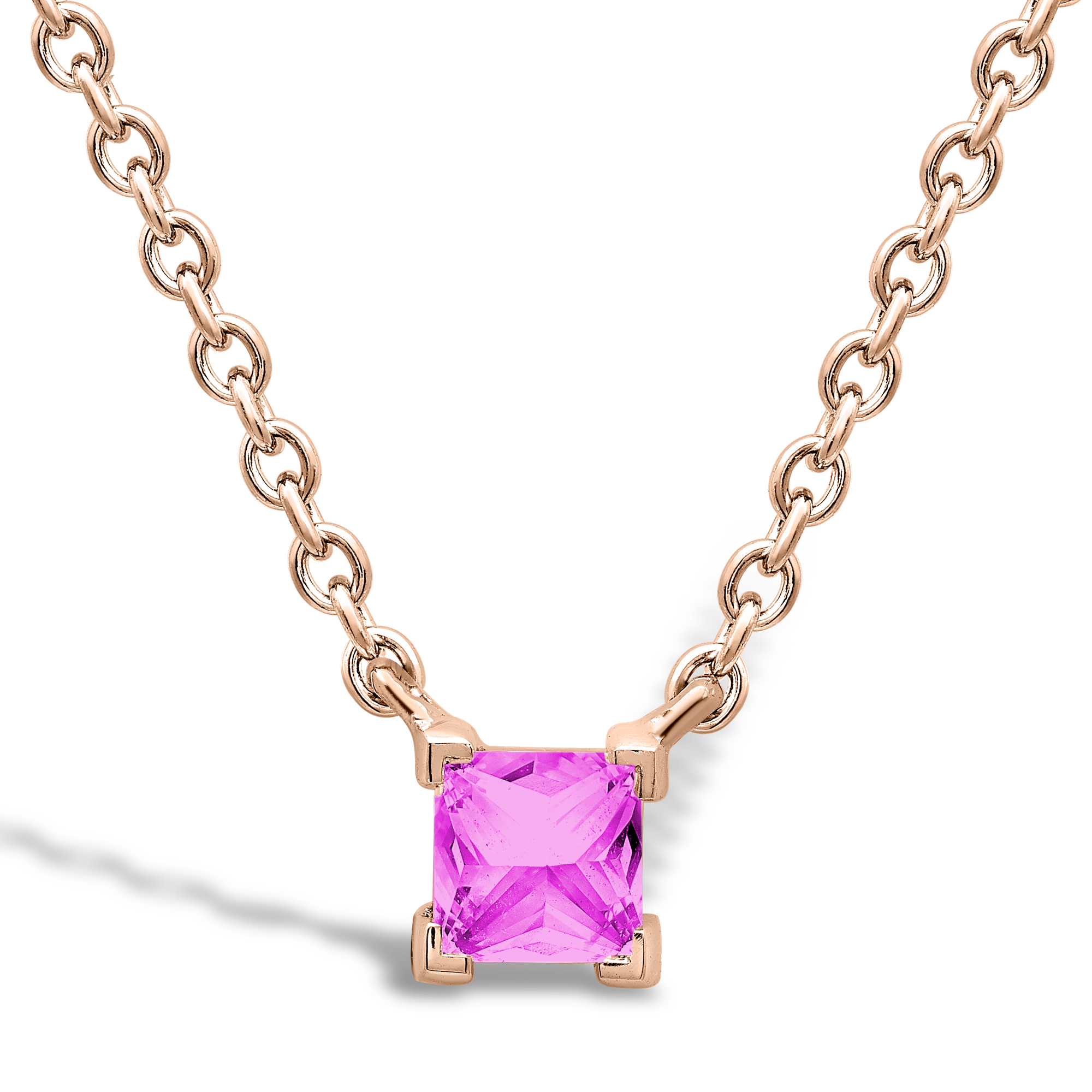 RockChic Pink Sapphire Solitaire Necklace Princess Cut, Claw Set_1