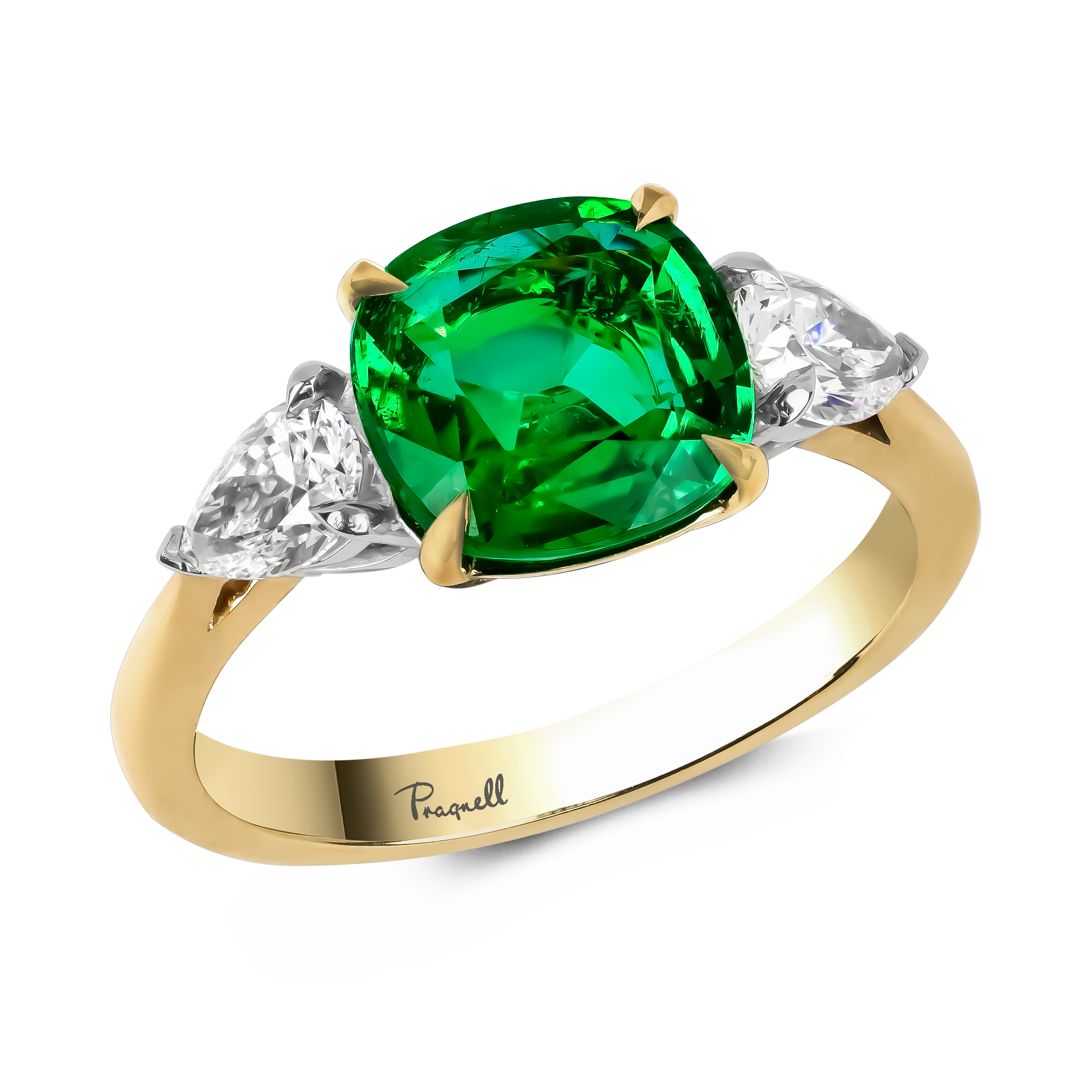 Cushion Cut 1.92ct Zambian Emerald and Diamond Ring Cushion Cut & Pear Shaped, Claw Set_1