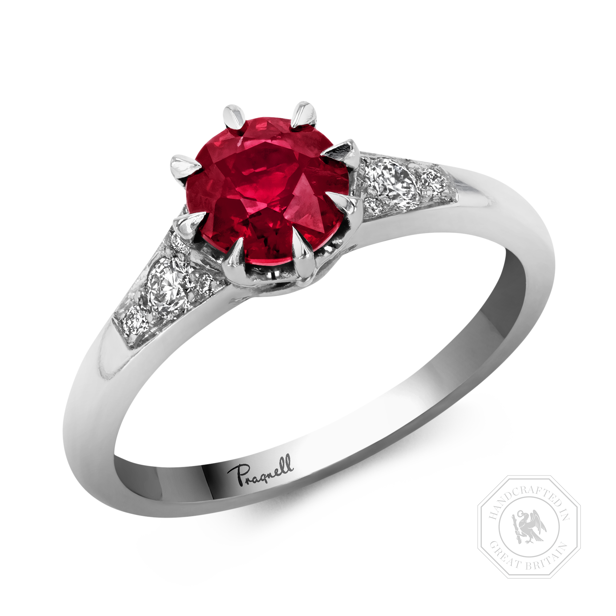 Antrobus Ruby Ring Brilliant Cut, Solitaire, Diamond Shoulders_1