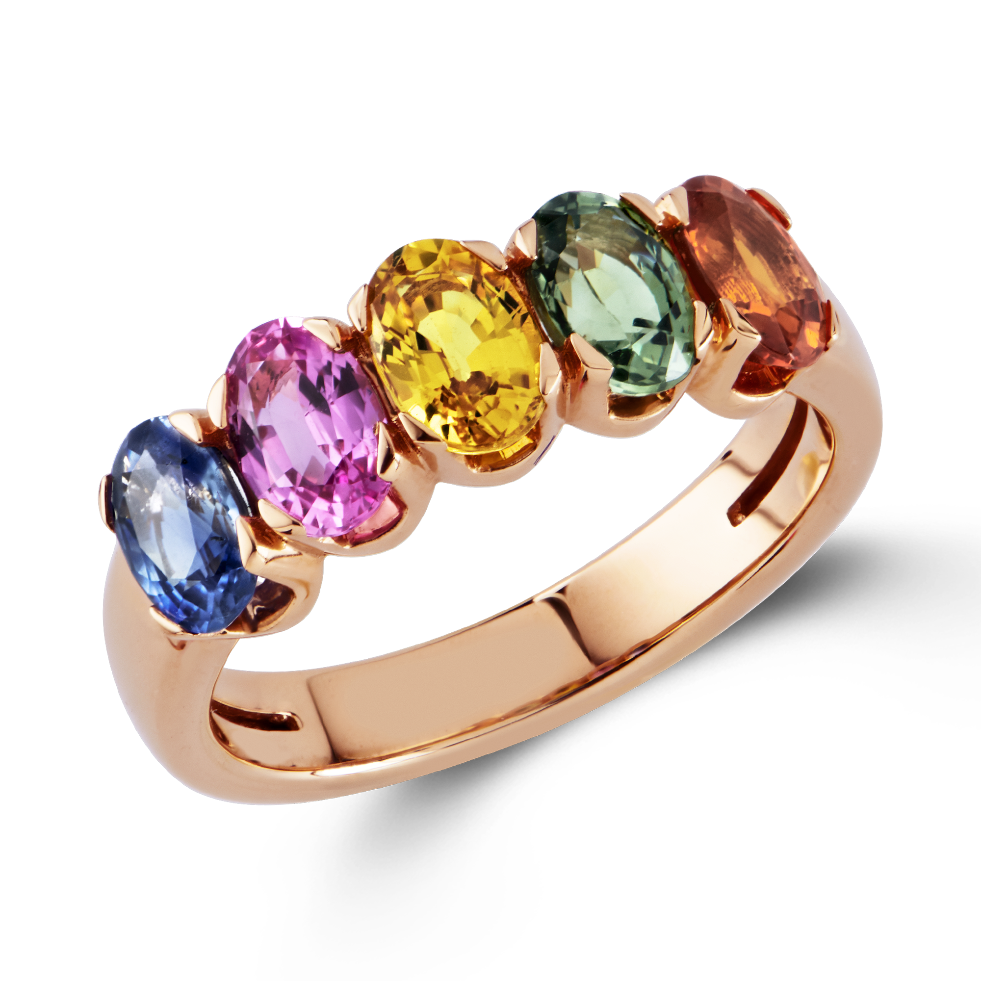 Rainbow Fancy Sapphire Five-Stone Ring Oval Cut, Claw Set_1