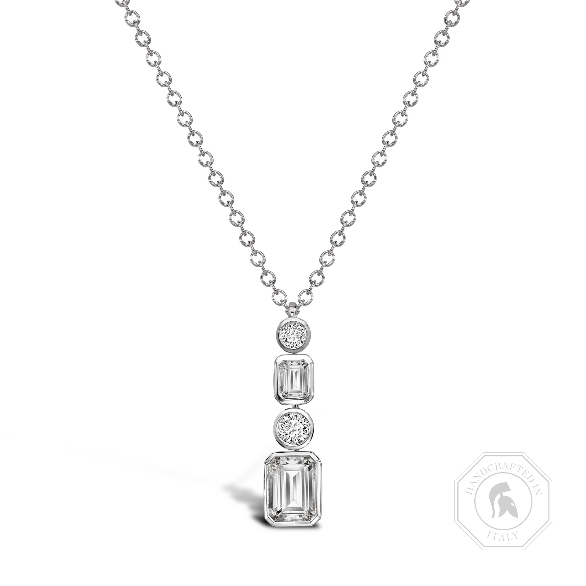 Emerald Cut Diamond Drop Pendant Emerald Cut, Brilliant Cut, Rubover Set_1