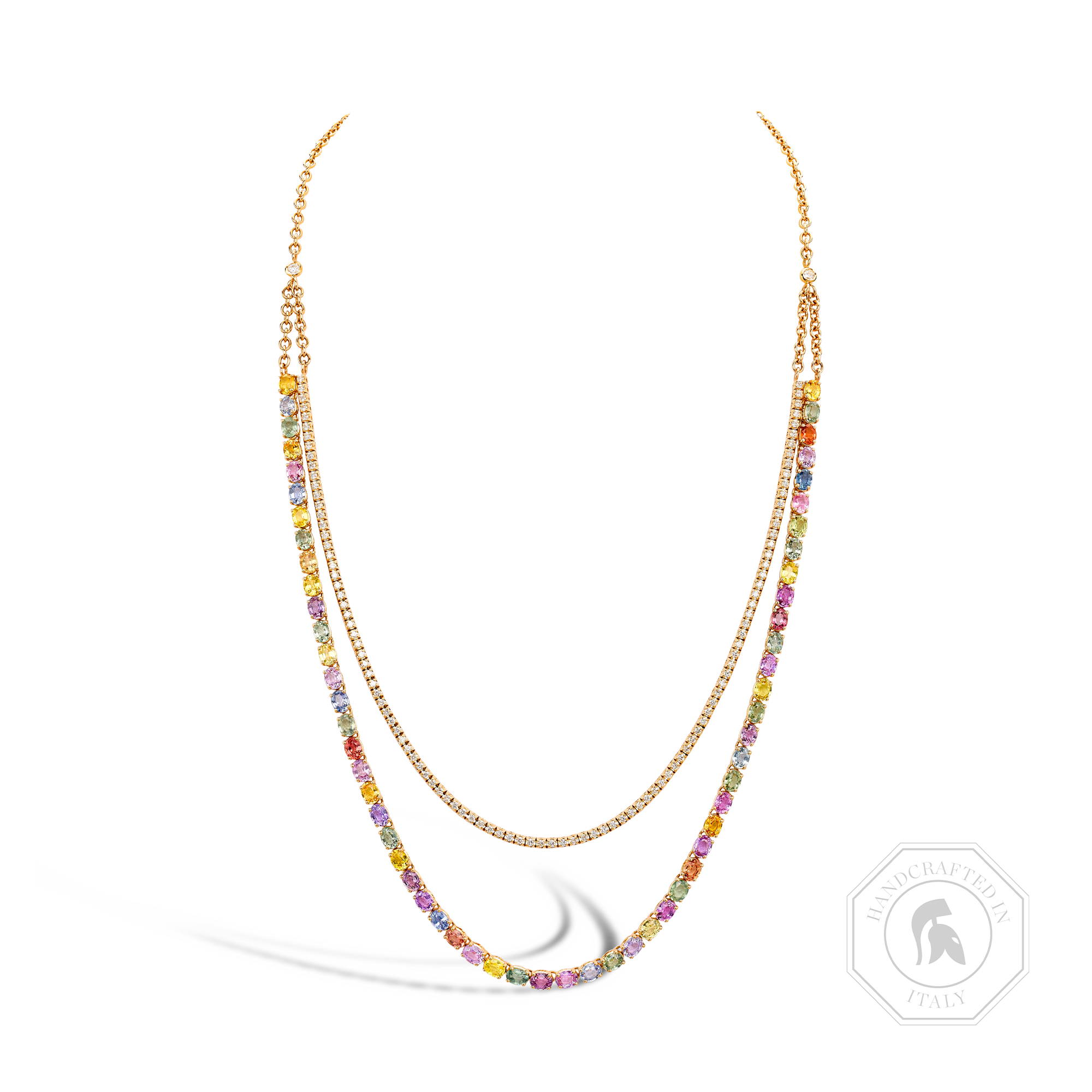 Rainbow Fancy Sapphire and Diamond Two-Row Necklace Oval Cut, Claw Set_1