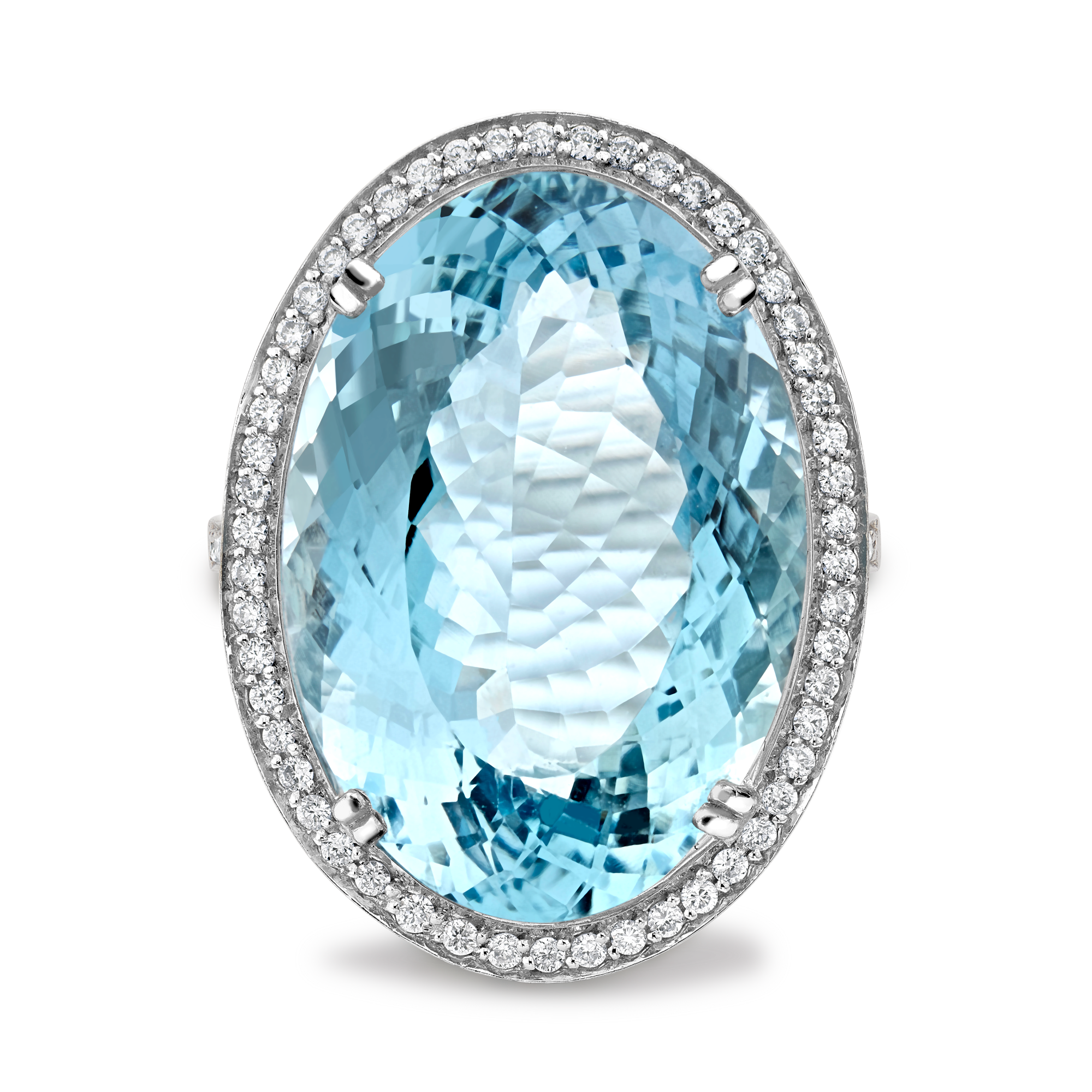 Oval Cut Aquamarine Ring Cluster Ring with Diamond Shoulders_2