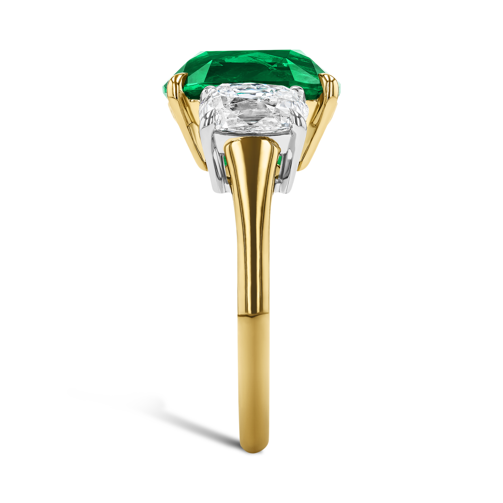 Zambian 4.54ct Emerald and Diamond Three Stone Ring Cushion modern cut, Claw set_4