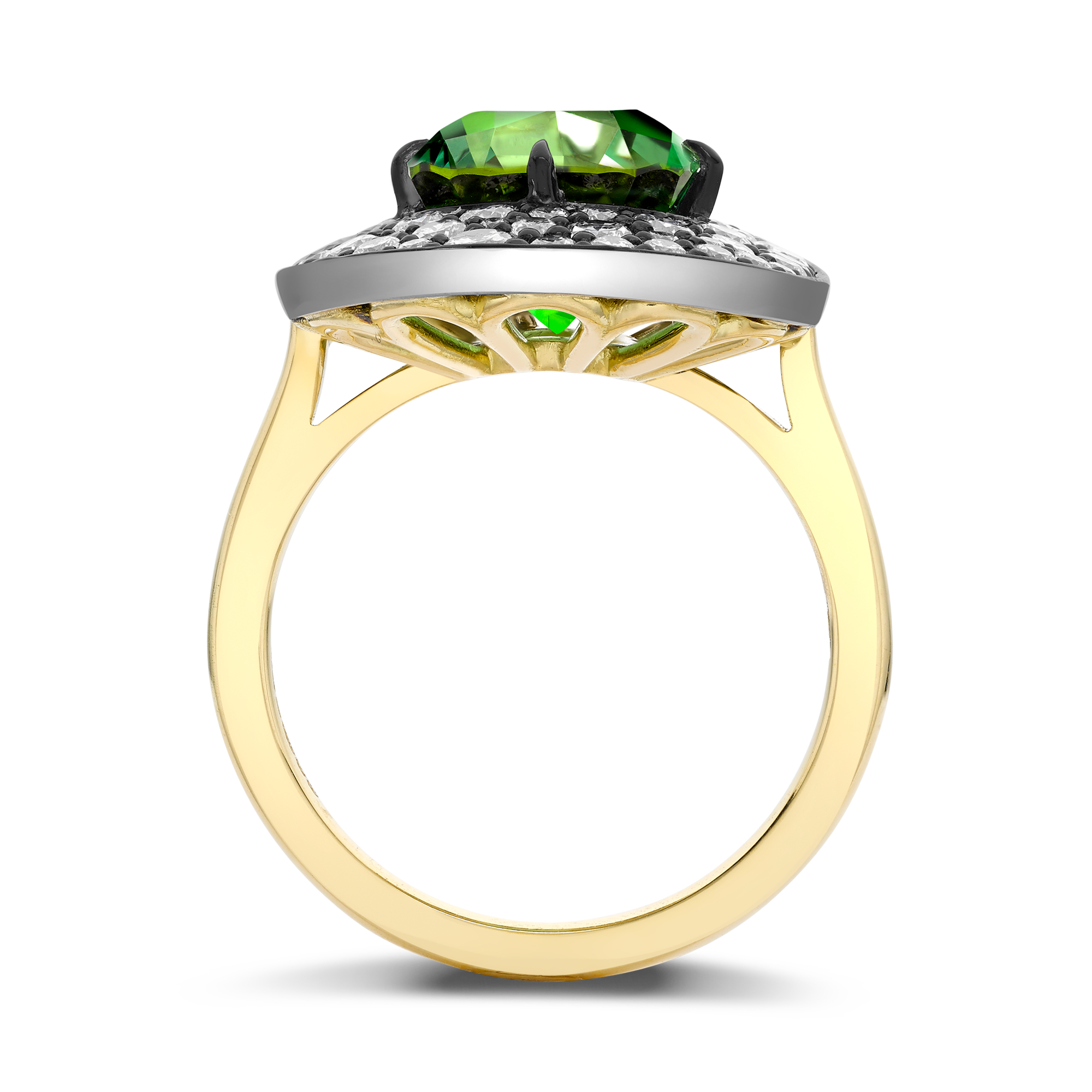 Snowstorm 4.85ct Green Tourmaline and Diamond Cocktail Ring Cushion modern cut, Claw set_3