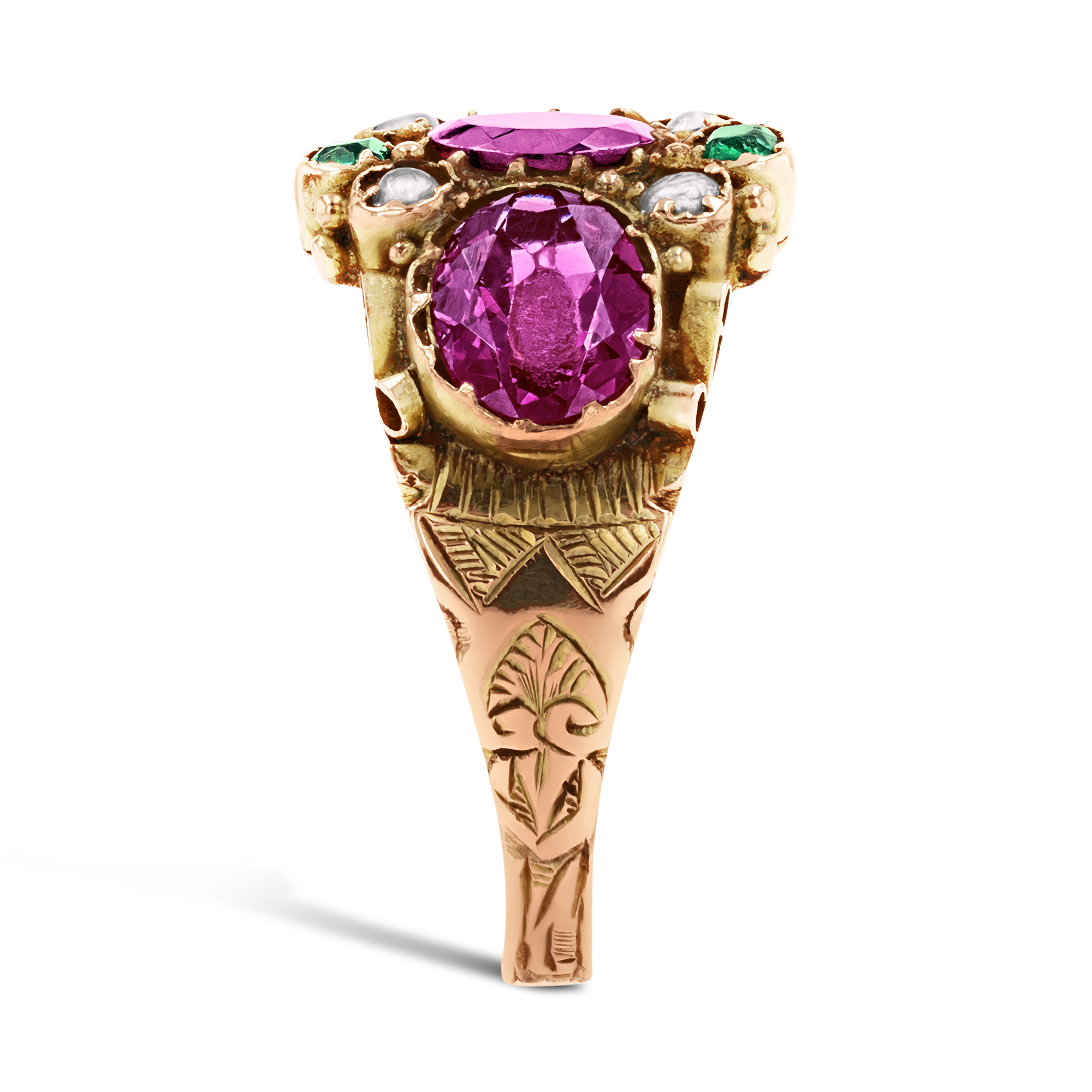 Georgian Garnet, Emerald & Pearl Ring Oval Cut, Claw Set_4