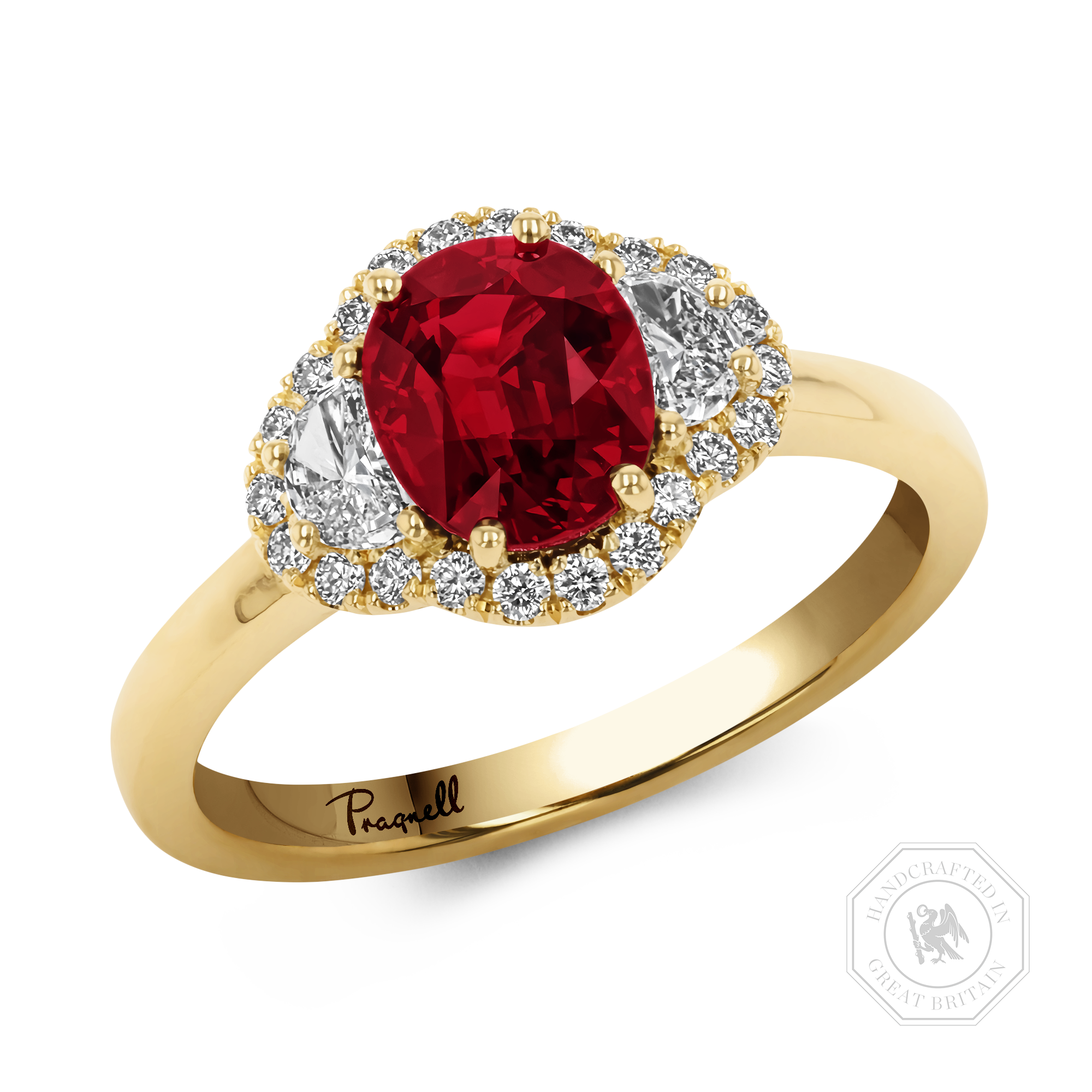 Mozambique 1.41ct Vivid Red Ruby and Diamond Cluster Ring Oval Cut, Rubover Set_1