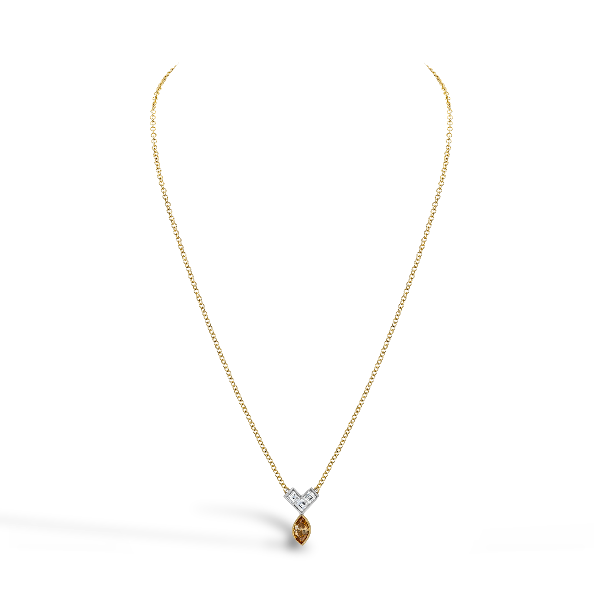 Contemporary Marquise and Asscher Cut 0.27ct Champagne Diamond Pendant Marquise & Asscher Cut, Claw Set_2