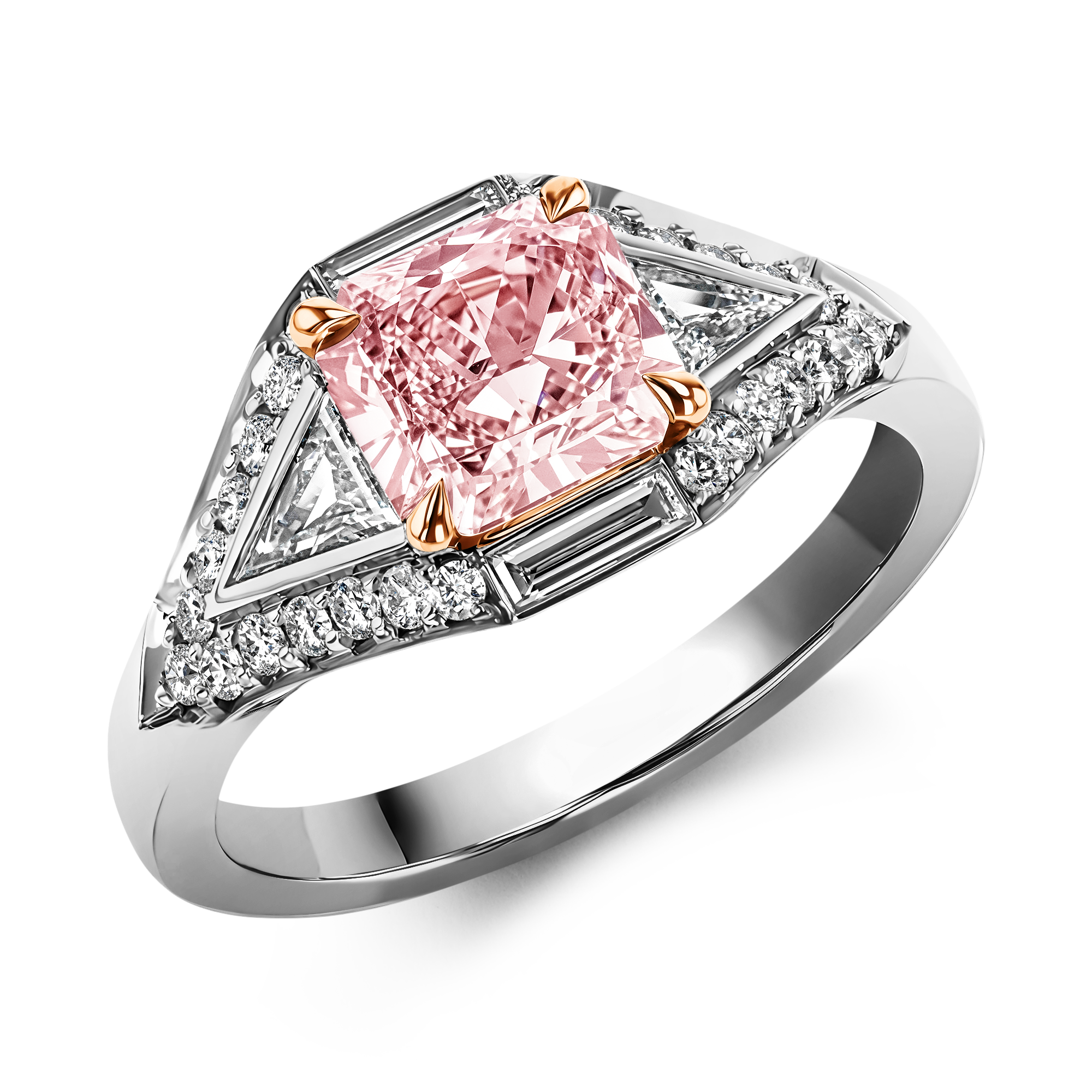Masterpiece Astoria Fancy Orangy Pink Diamond Ring Radiant, Trillion, Baguette & Brilliant Cut, Claw Set_1