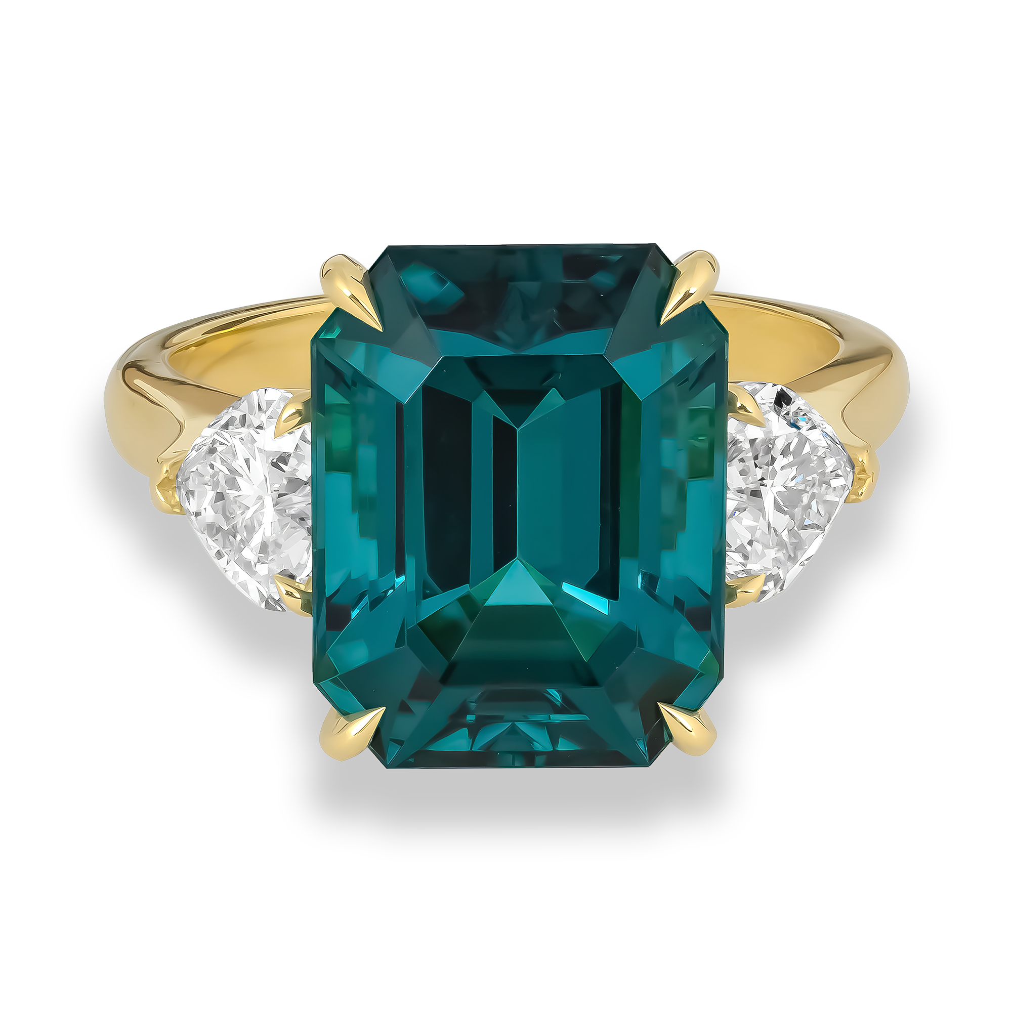 Emerald Cut 8.08ct Lagoon Tourmaline and Diamond Ring Emerald Cut, Claw Set_2