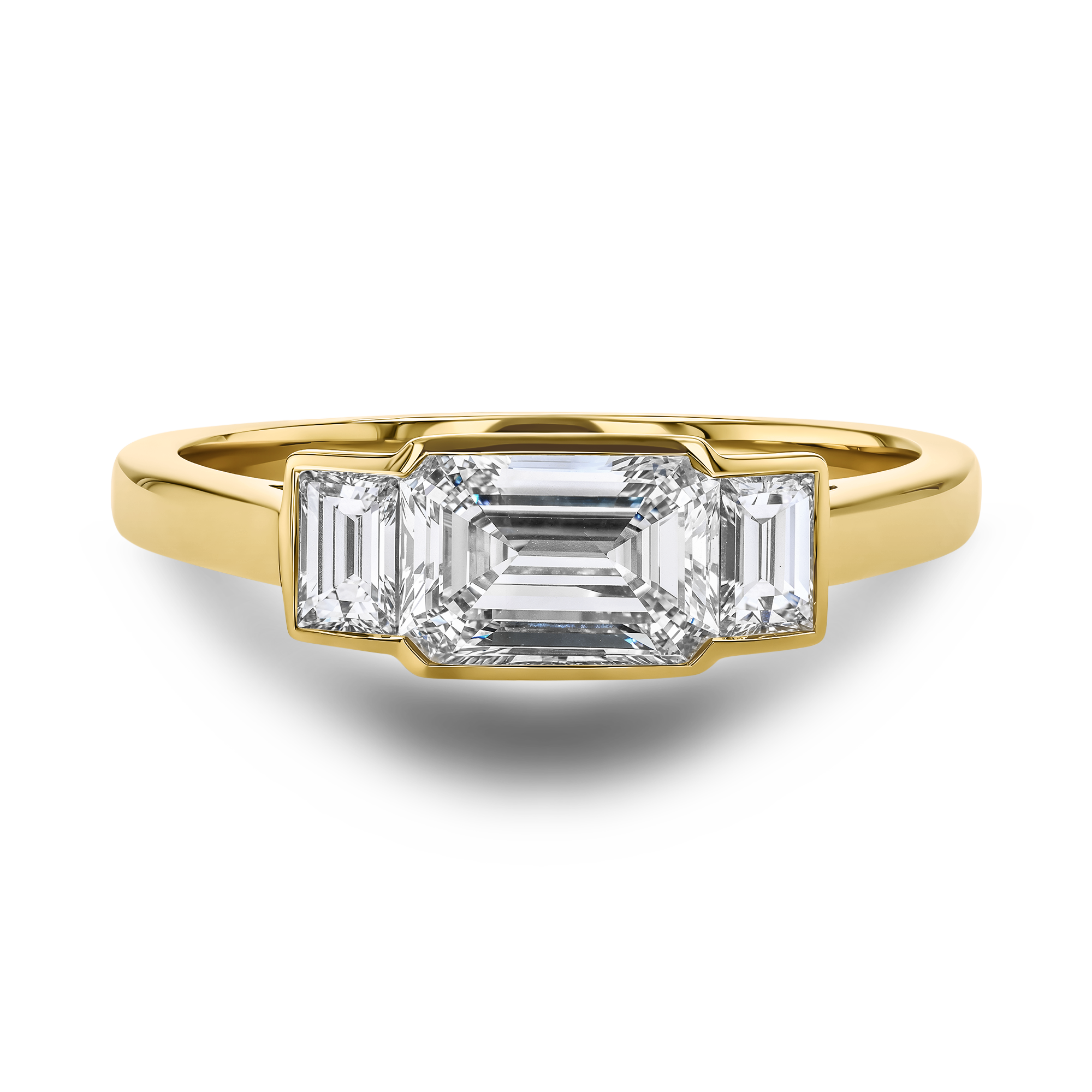 Kingdom 0.90ct Diamond Three Stone Ring Emerald Cut, Rubover Set_2