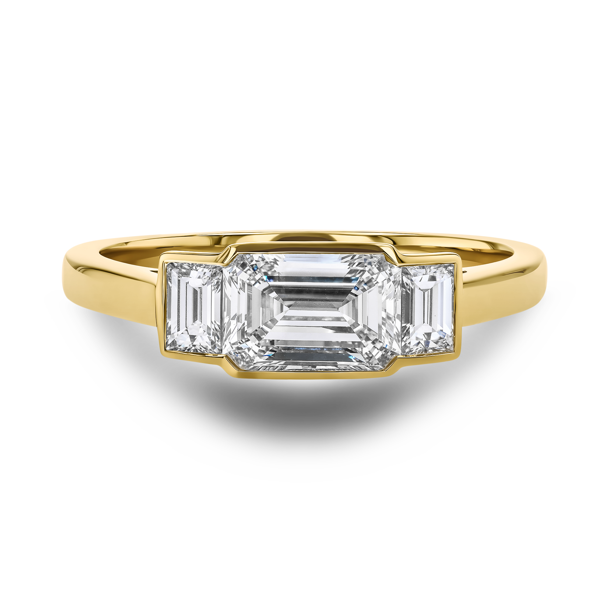 Kingdom 0.90ct Diamond Three Stone Ring Emerald Cut, Rubover Set_2