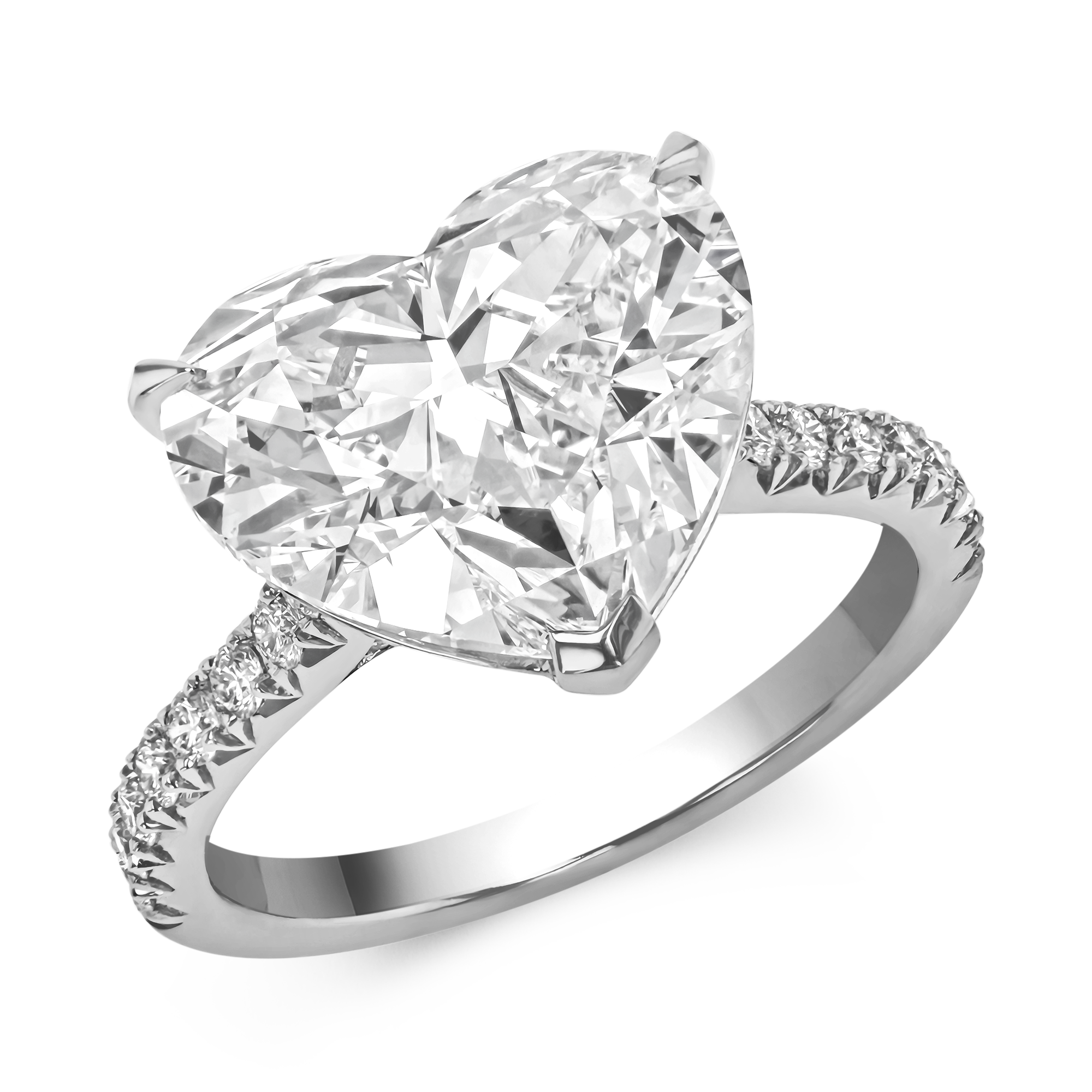 Masterpiece Aurora Setting Colourless Heart Diamond Ring with Diamond Set Shoulders Heart Cut, Claw Set_1
