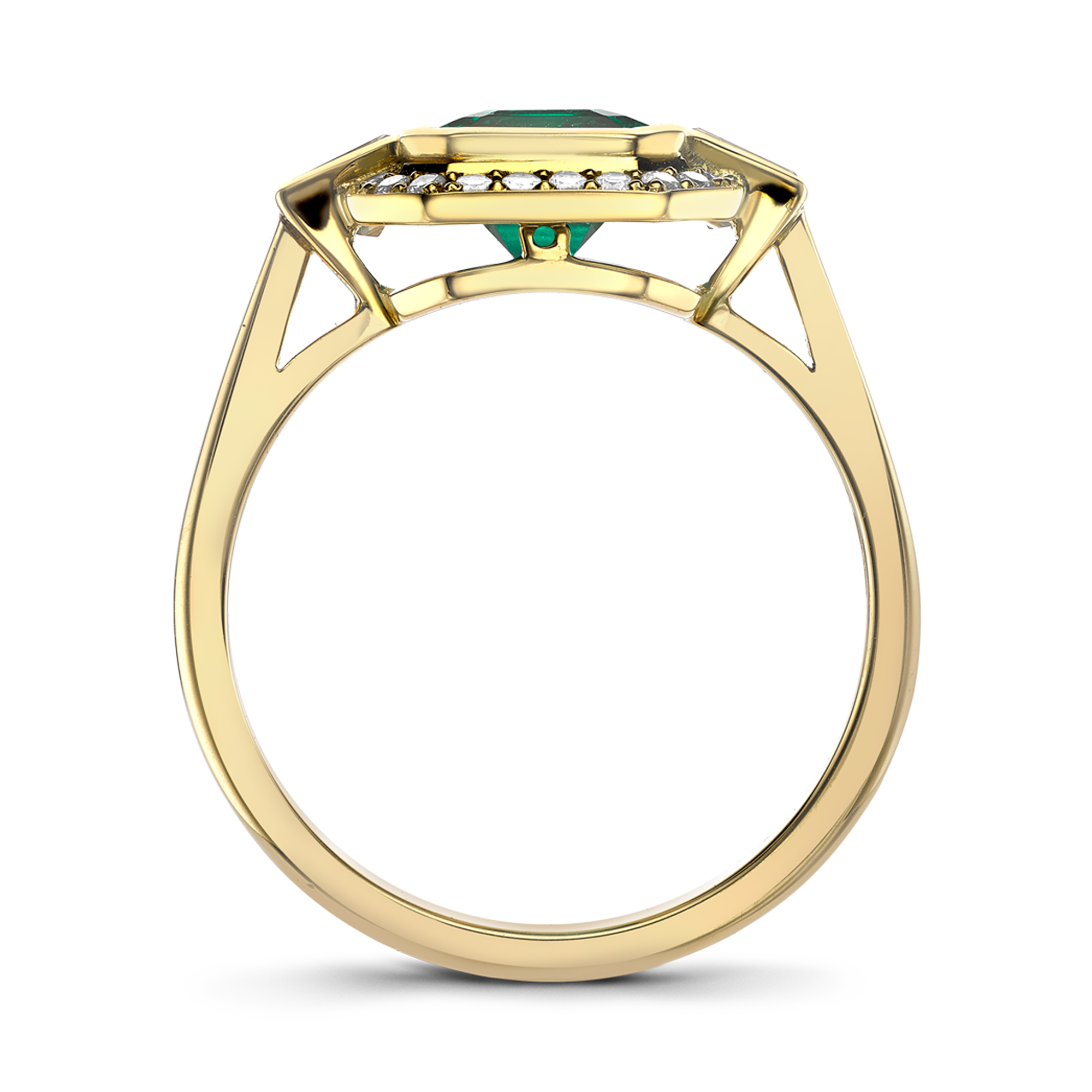 ColombianTrap Cut Emerald Ring Cluster Ring with Carre Cut Shoulders_3