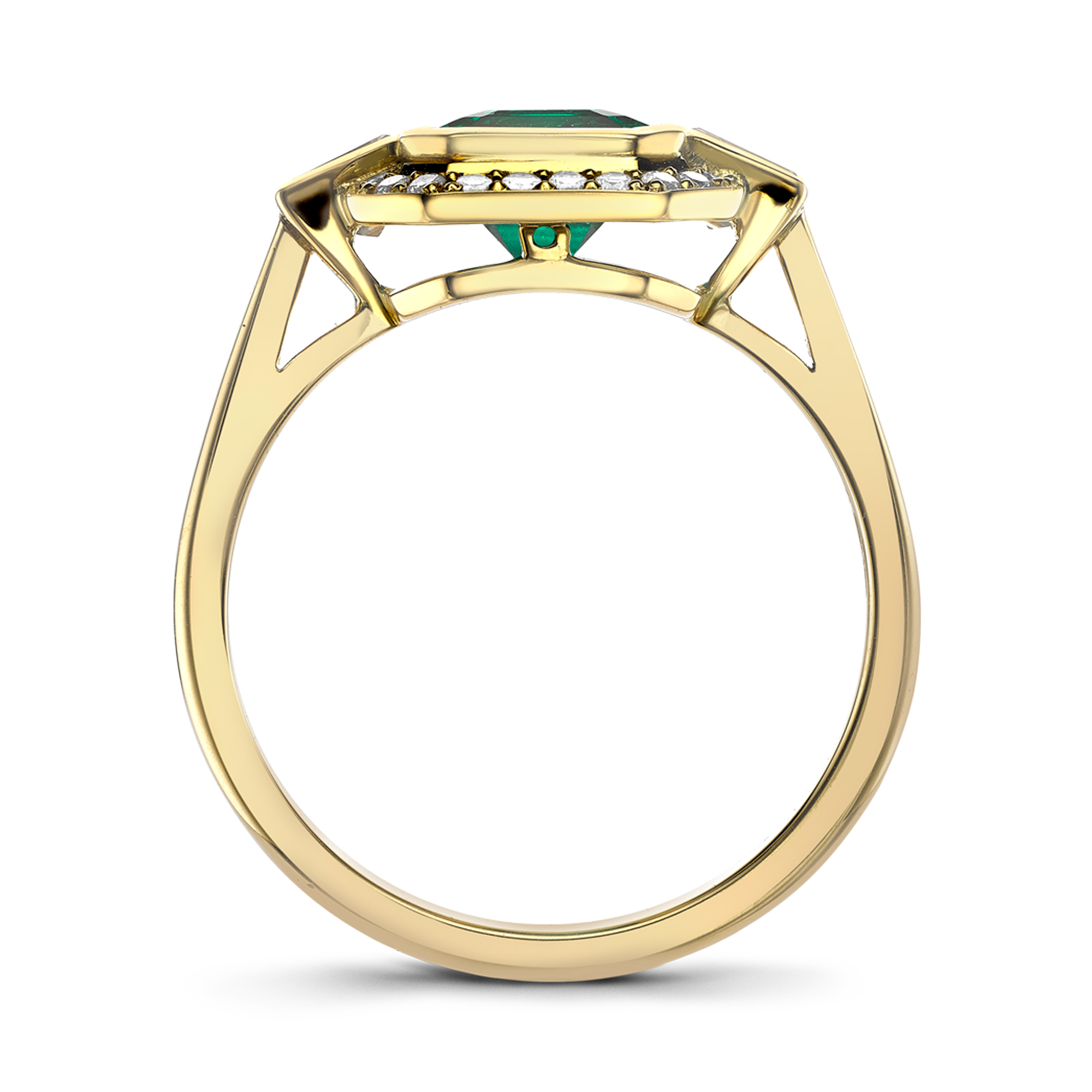 Columbian Trap Cut Emerald Ring Cluster Ring with Carre Cut Shoulders_3
