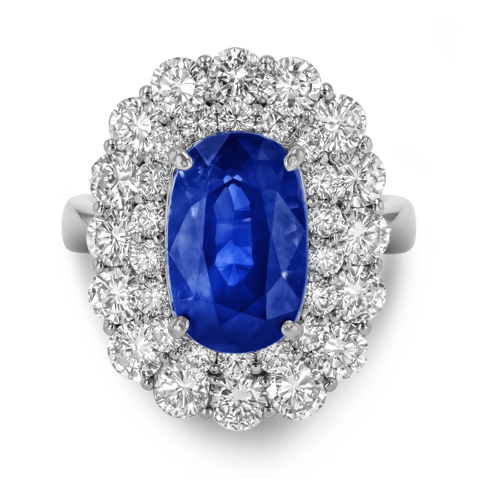 Sapphire Cluster Ring with Diamond Surround Oval Cut, Claw Set_2