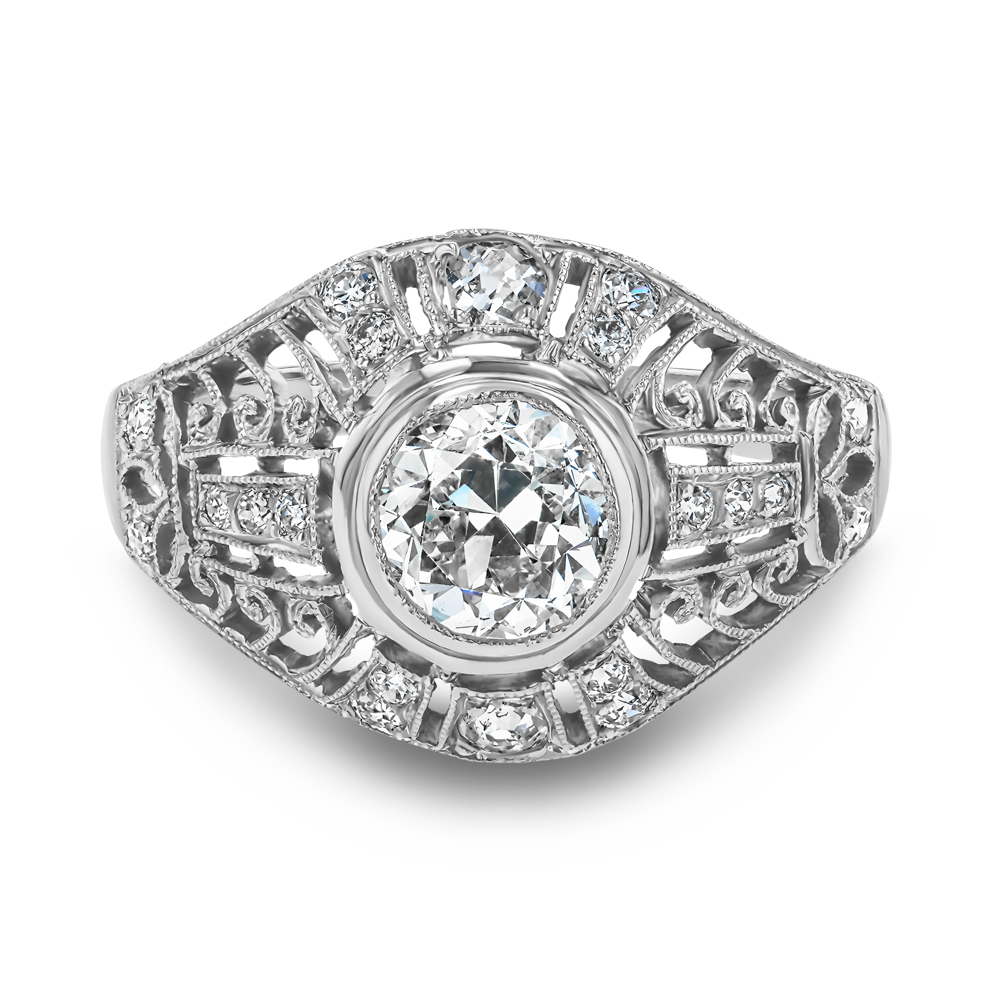 Old European Cut Diamond Cluster Ring Old European Cut, Millegrain Set_2