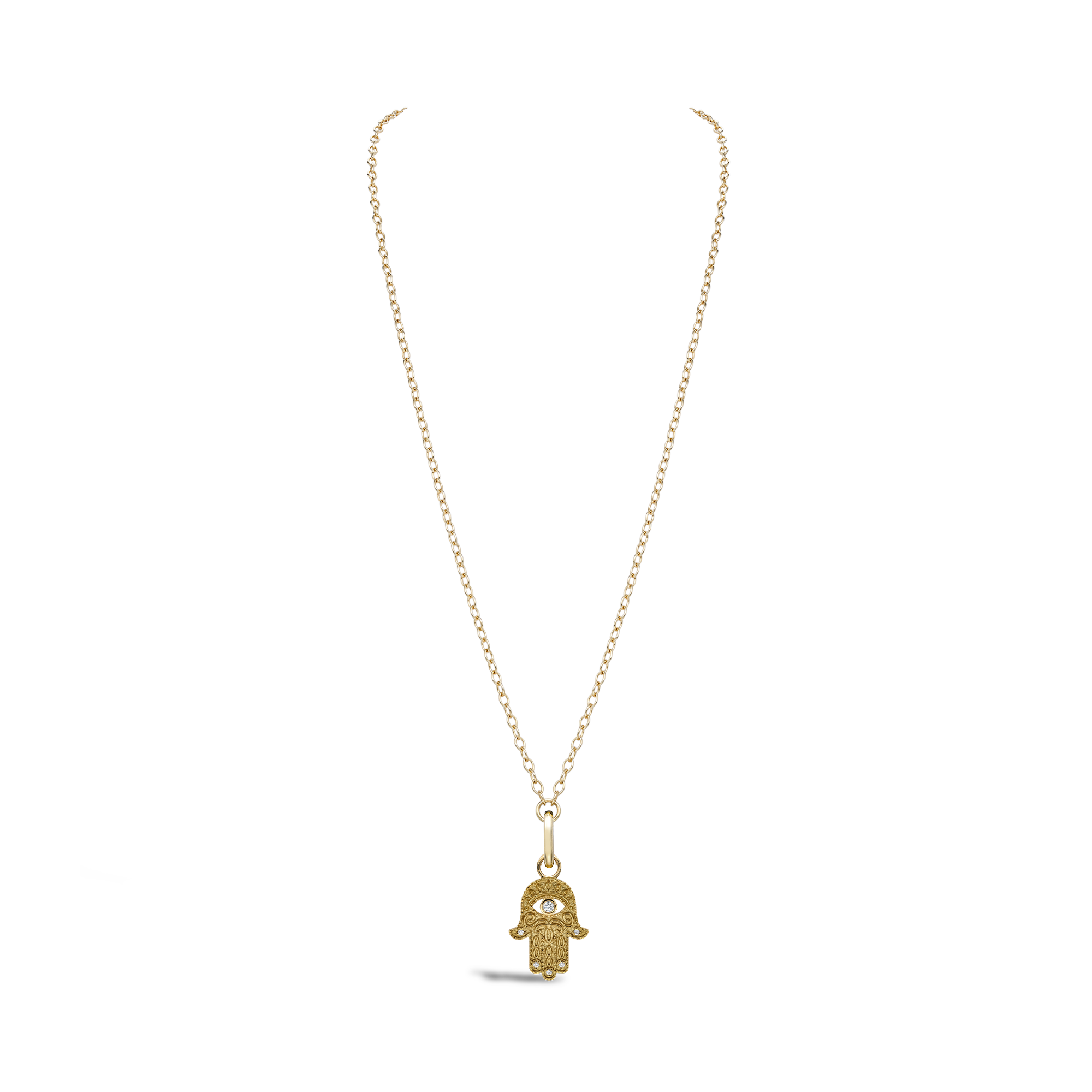 Hand of Fatima Diamond Pendant Charm Brilliant Cut, Rubover Set_2
