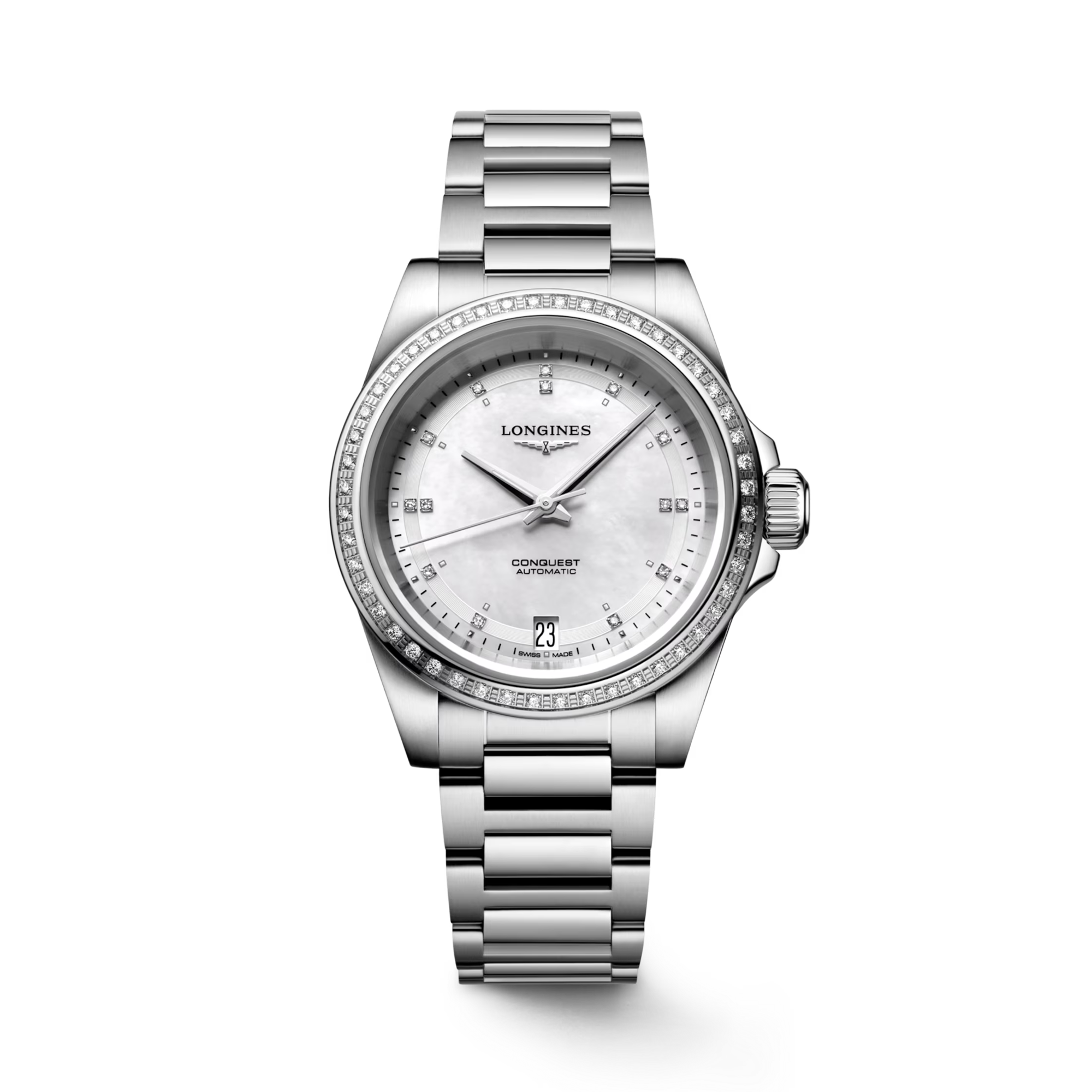 Longines Conques 34mm, Mother of Pearl Dial, Diamond Dot Numerals_1