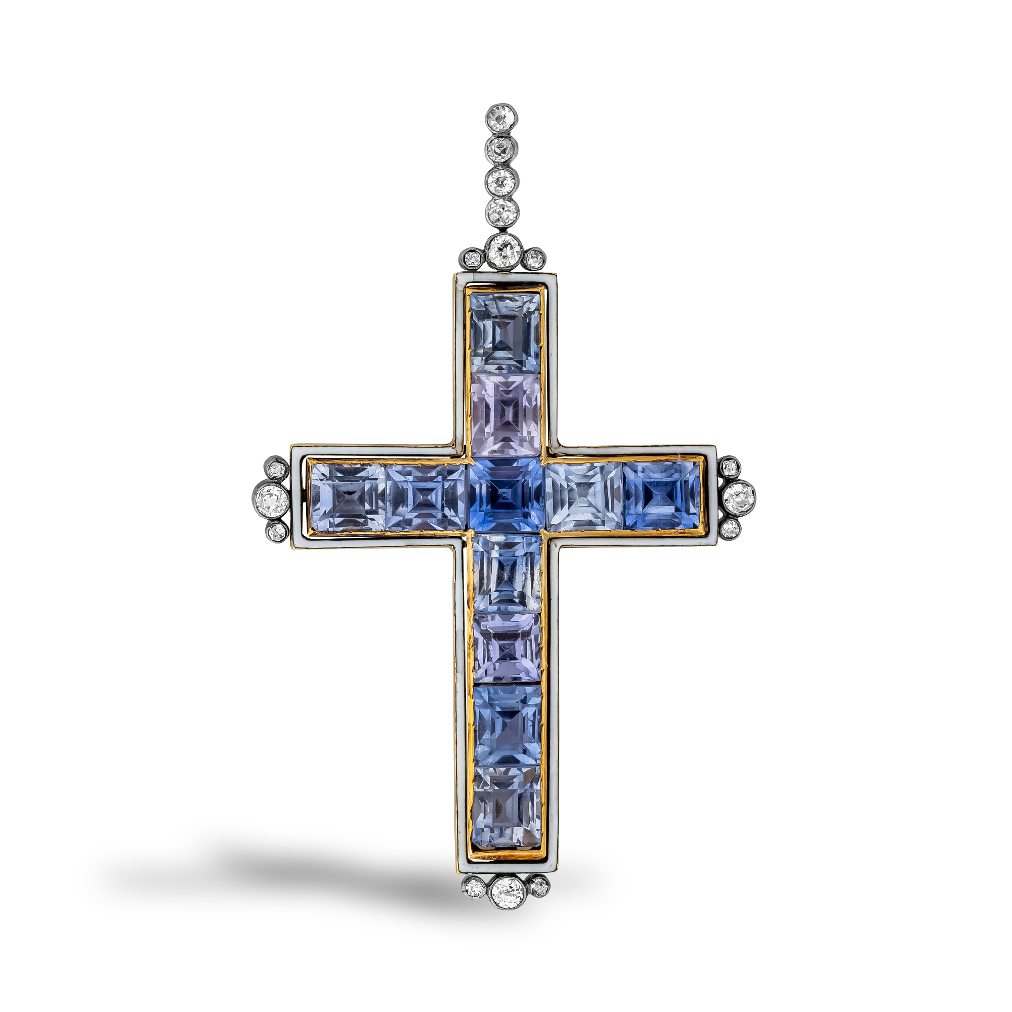 Art Deco Sapphire, Diamond and Enamel Cross Pendant _1