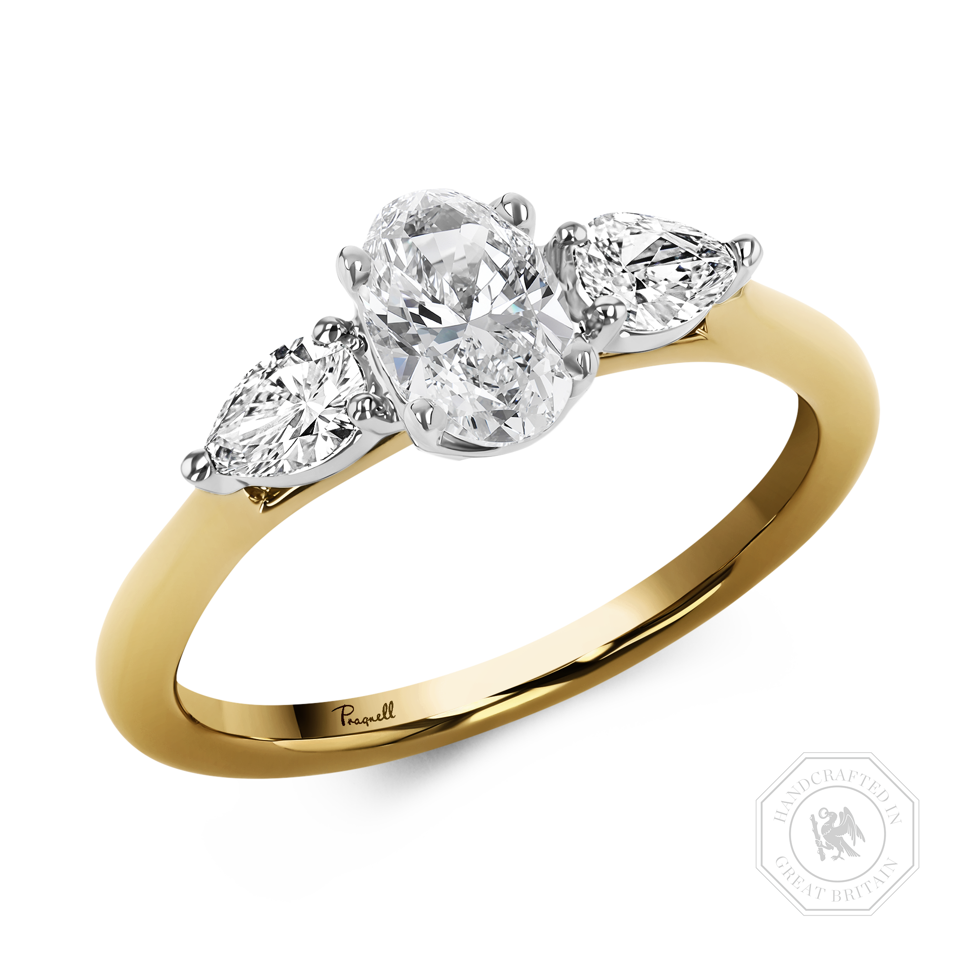 Oval and Pearshaped Three Stone Diamond Ring Oval Cut, Four Claw Set_1