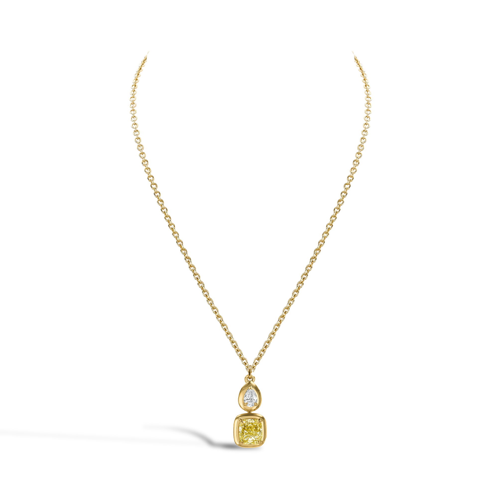 Skimming Stone 2.27ct Kimberley Yellow Diamond Pendant Cushion & Pear Shape, Claw Set_2