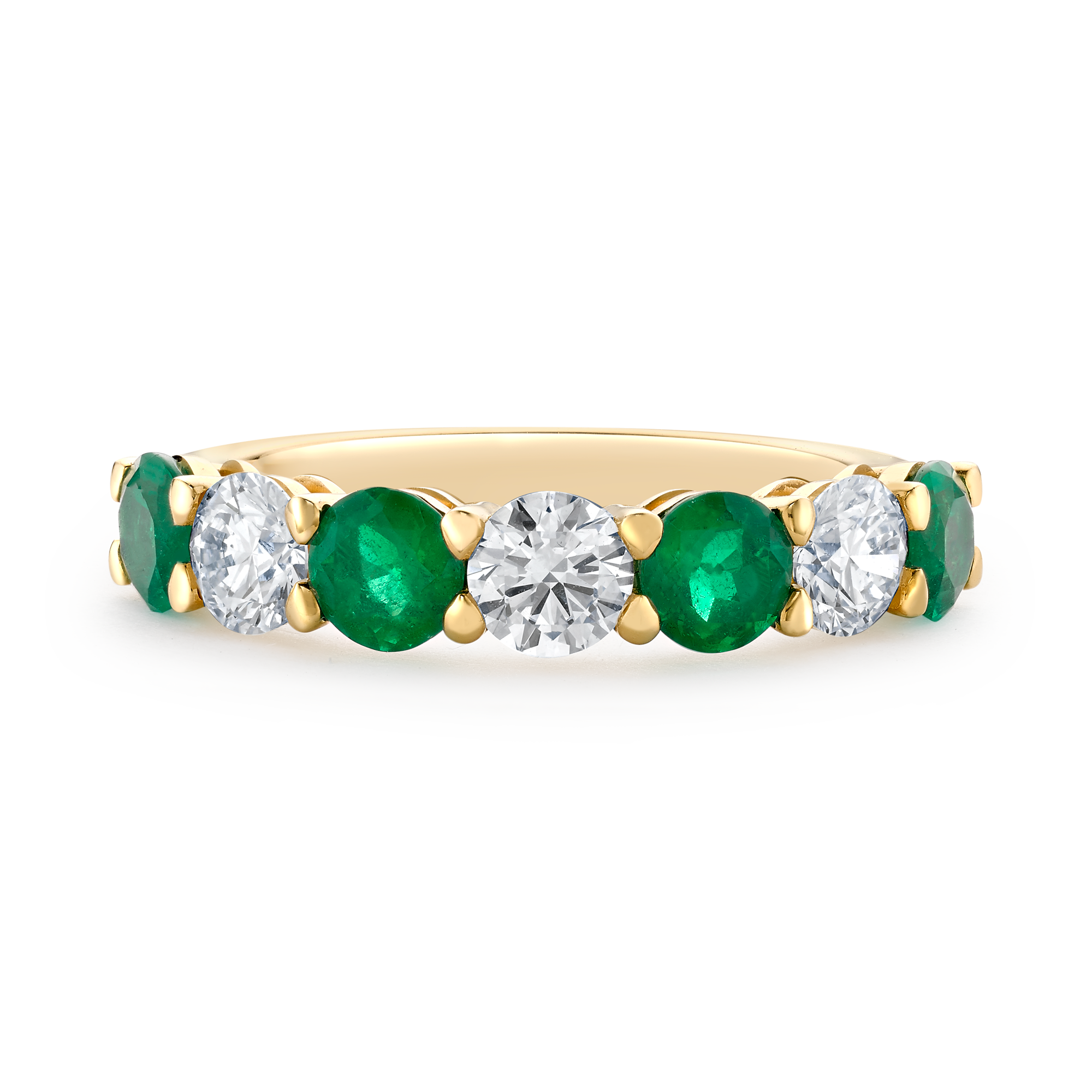Seven Stone Emerald and Diamond  Ring Round Brilliant, Claw Set_2