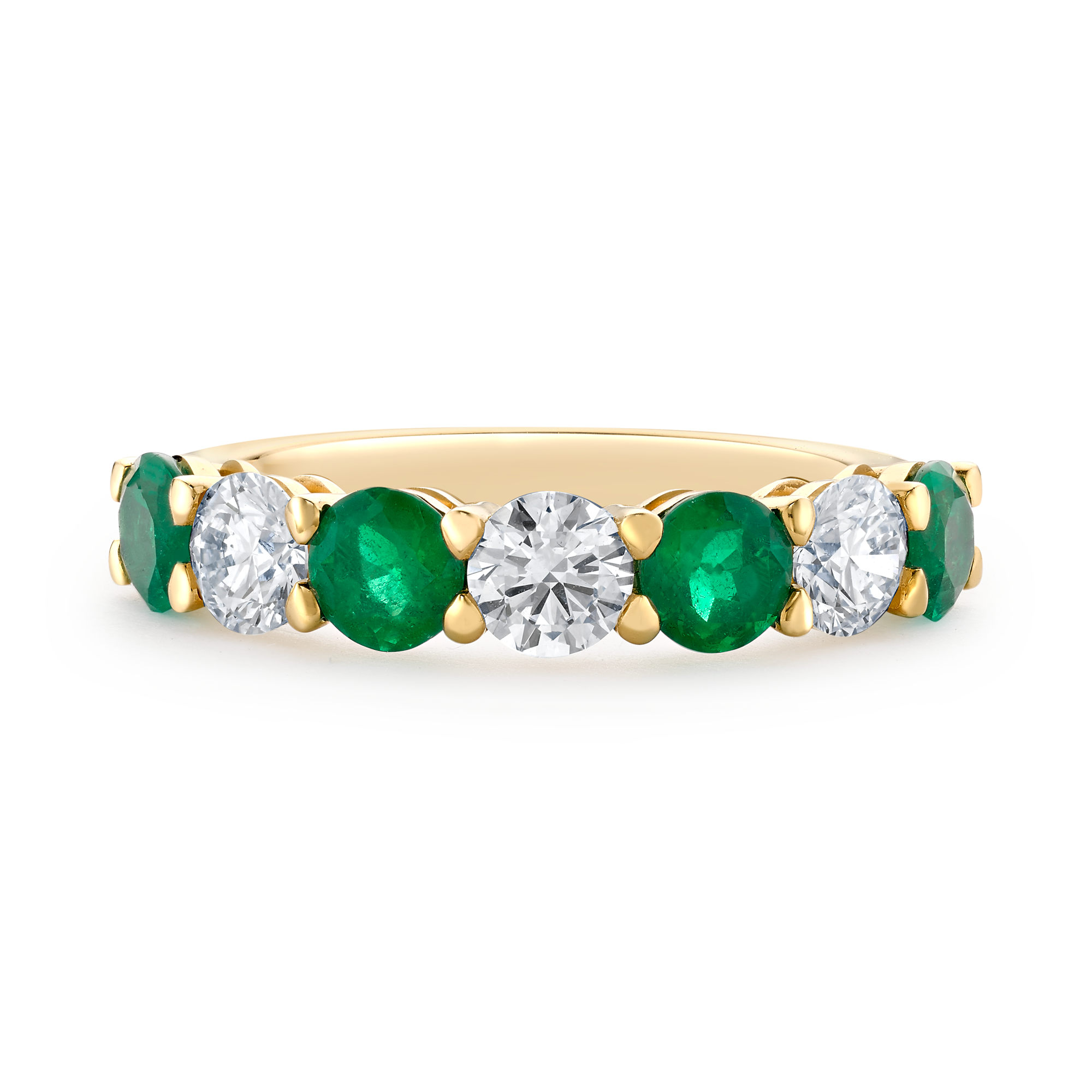 Seven Stone Emerald and Diamond  Ring Round Brilliant, Claw Set_2